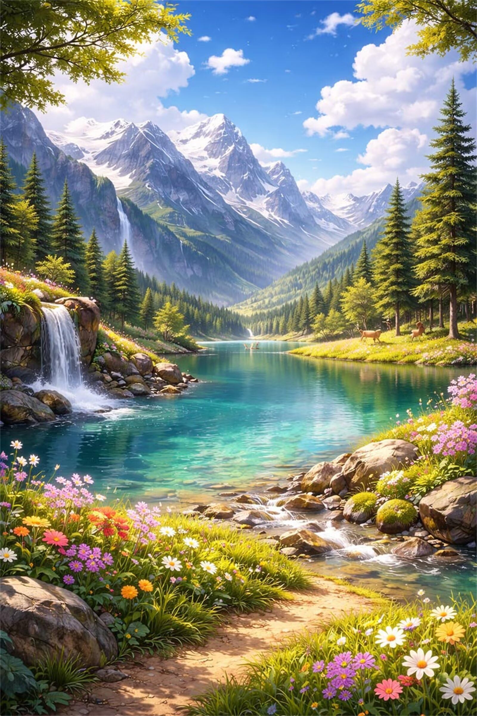 Umfarvt Riva del lago Diamond Painting Kit Completo, Square Pittura Diamante per Adulti, 65x85cm Pine Stone Kit per Diamond Painting Fai Da Te, Antistress e Ideale come Regalo, Decorazione Casa