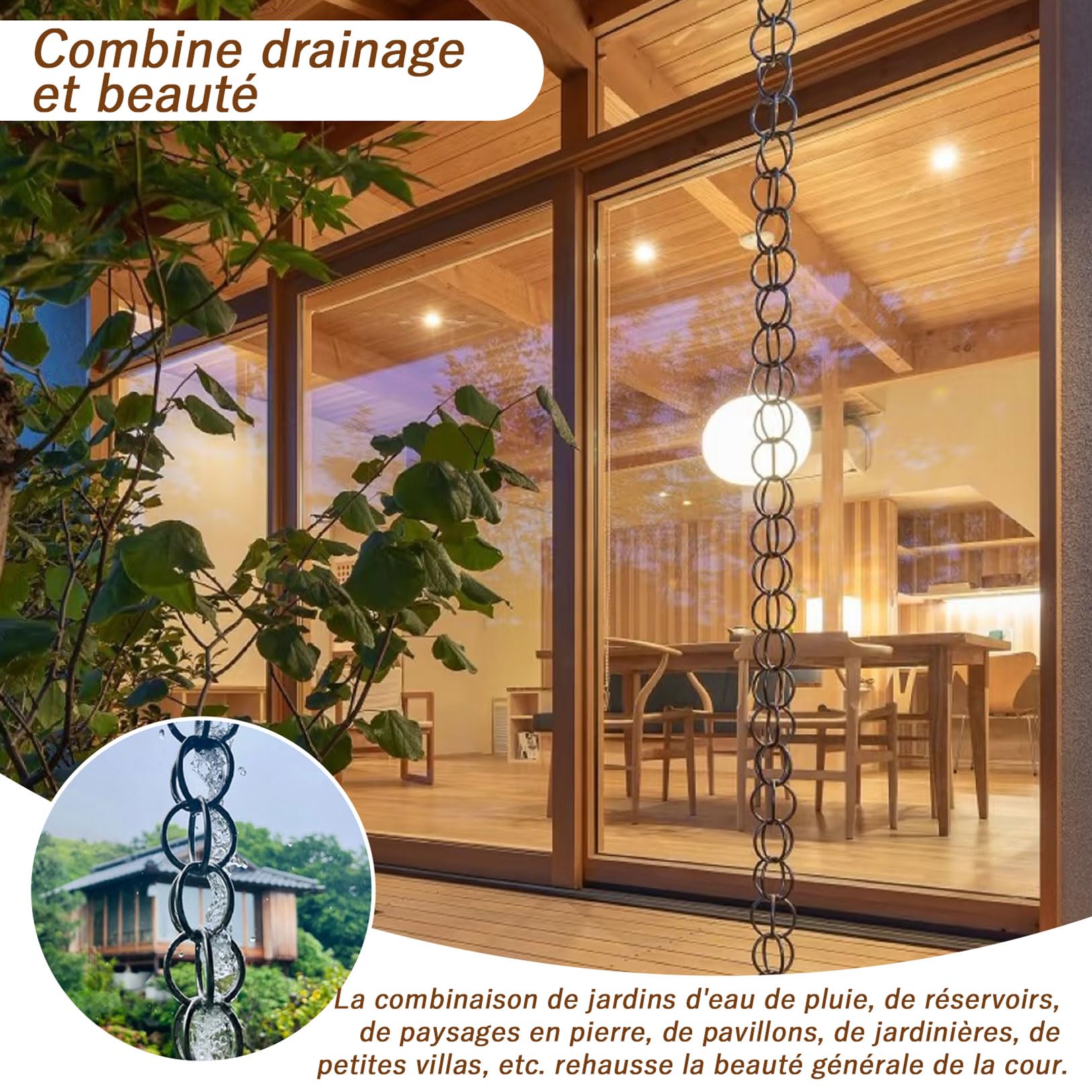 2m Chains de Pluie, Élégante chaîne de Pluie d'extérieur en Alliage d'aluminium, Pratique et élégante, idéale pour diriger l'eau de Pluie et embellir Les Jardins