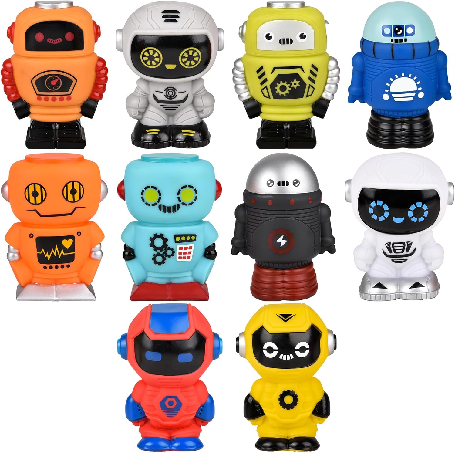 Forest & Twelfth 6" Robot Toy Set, 10 Pcs Bulk Toys, Cute Rubber Animals, Inside and Outdoor Play for 3+ Year Old, Great as Party Favors, Gifts for Toddlers, Classroom Prizes (Robot - 10 Pack)