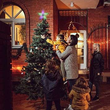 LAMPHOME 8 10LED Christmas Star Tree Topper, 3D Golden Glitter Tree Toppers Christmas Decorations for Christmas Tree(Multicolor)