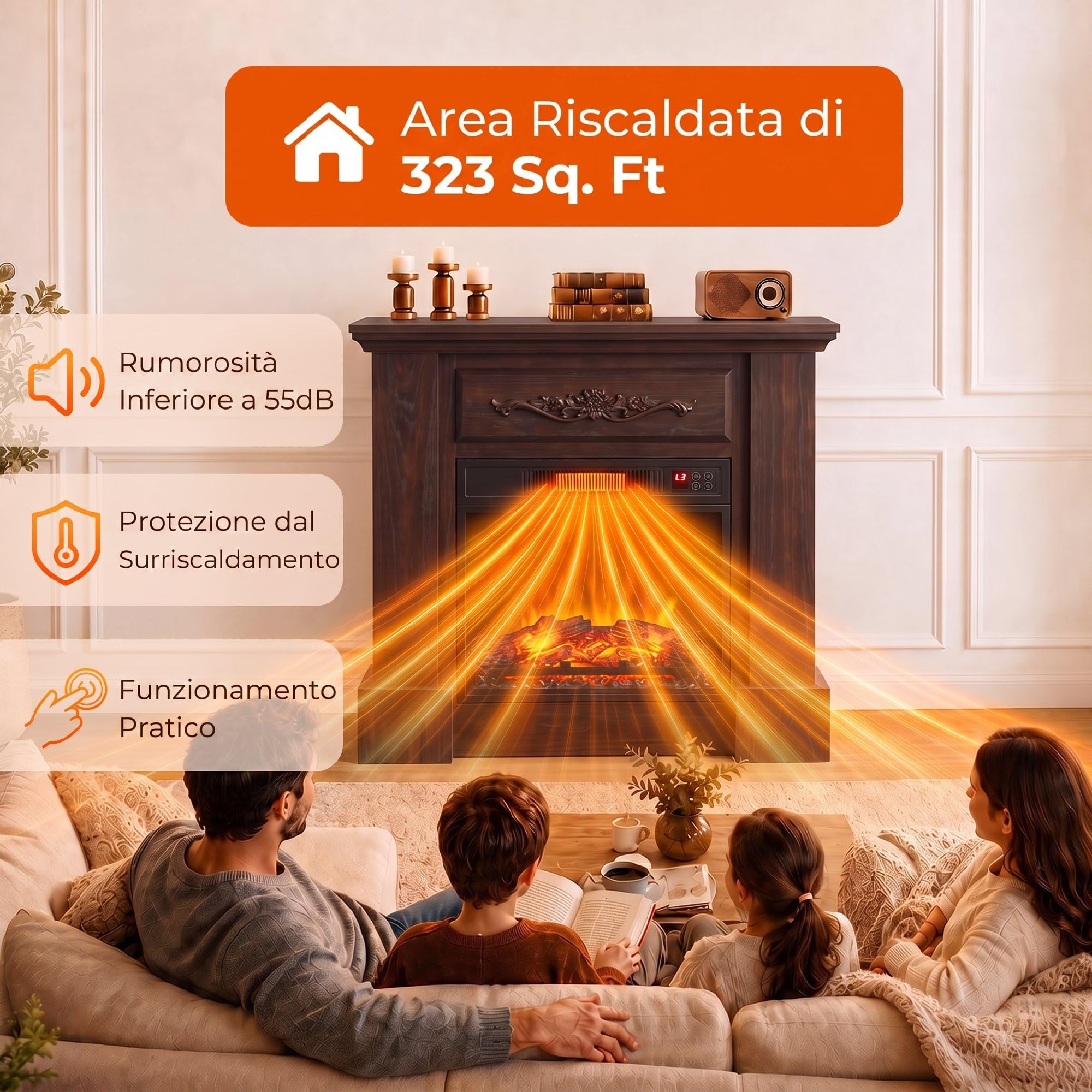 HOMCOM Camino Elettrico Cornice Effetto Fiamma Realistico 1800W Marrone | Caminetto Elettrico da Incasso e Terra, Stufa con Telecomando, Termostato, Timer, Riscaldamento Regolabile, Soggiorno