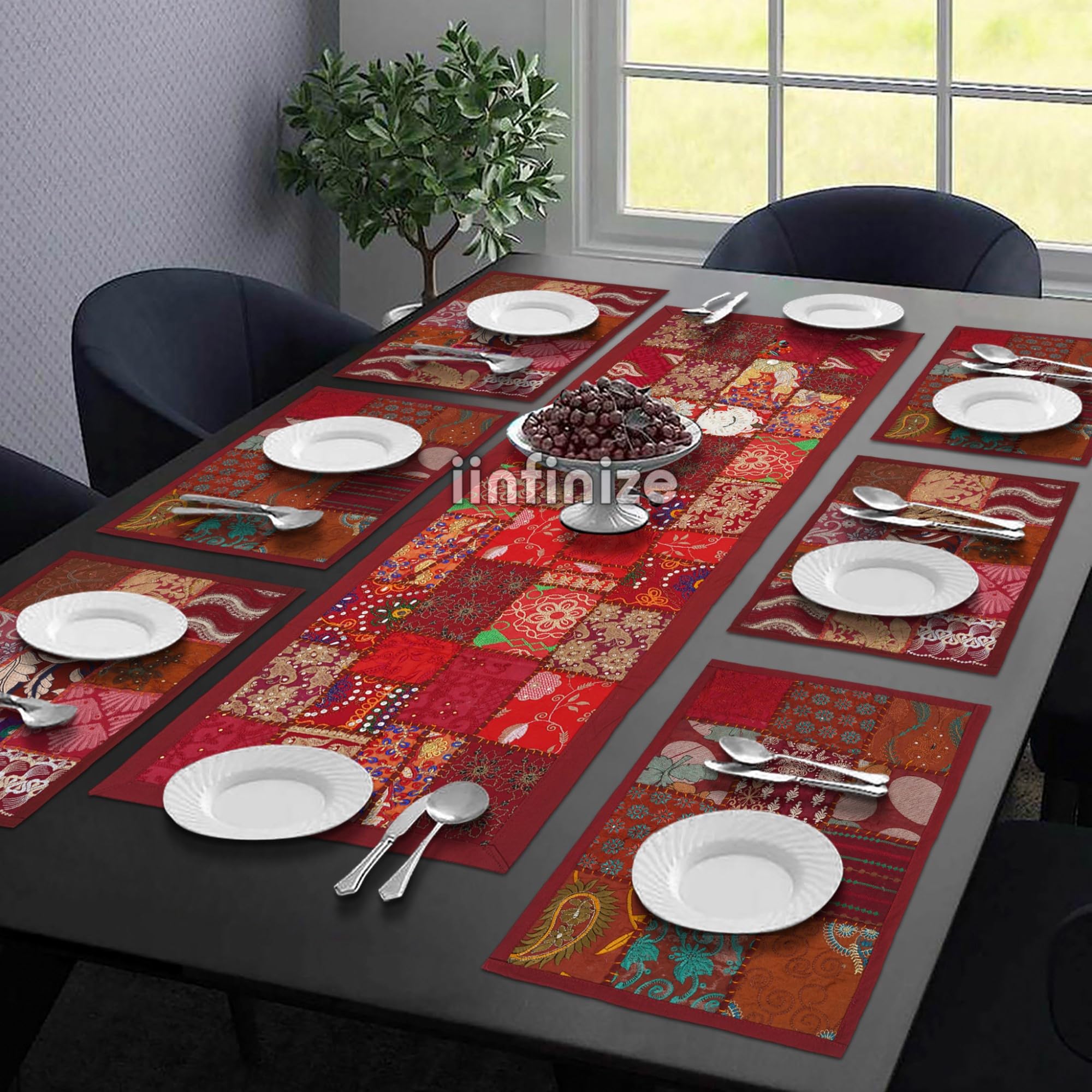 Tapis en patchwork ethnique fait main 40x122cm | Broderie d'art unique