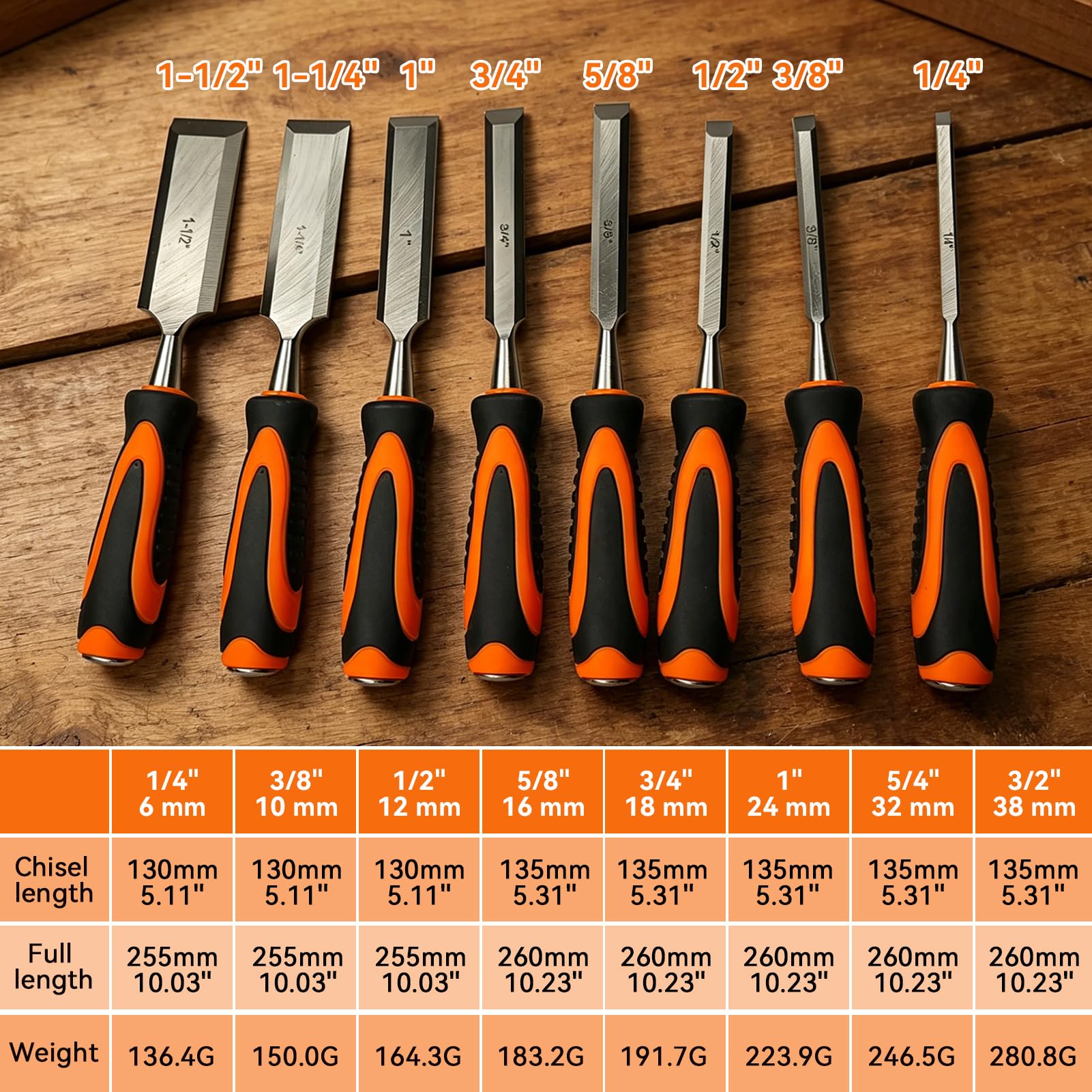 13 Stück Stechbeitel Set Für Holz Profi, 8 Stück Holzbearbeitungswerkzeuge 6-38mm Full Size Chisel Set mit Honing Guide, Schleifstein, Tischler Stifte und Tragetasche & Ergonomischer Griff Für Holzbea