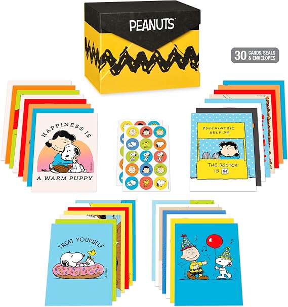 American Greetings 33-Count All-Occasion Peanuts Card Pack, Assorted Classic Peanuts Characters