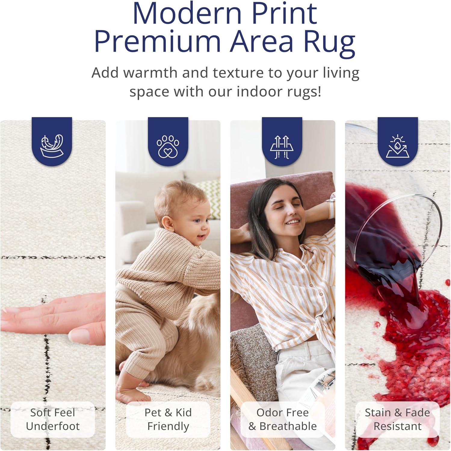 Abani Cream Area Rug – 8' x 10' – Oliver Collection – Striped Pattern – Non-Shedding, Easy to Clean – Durable for Living Room, Bedroom, or Office, Pet & Child Friendly