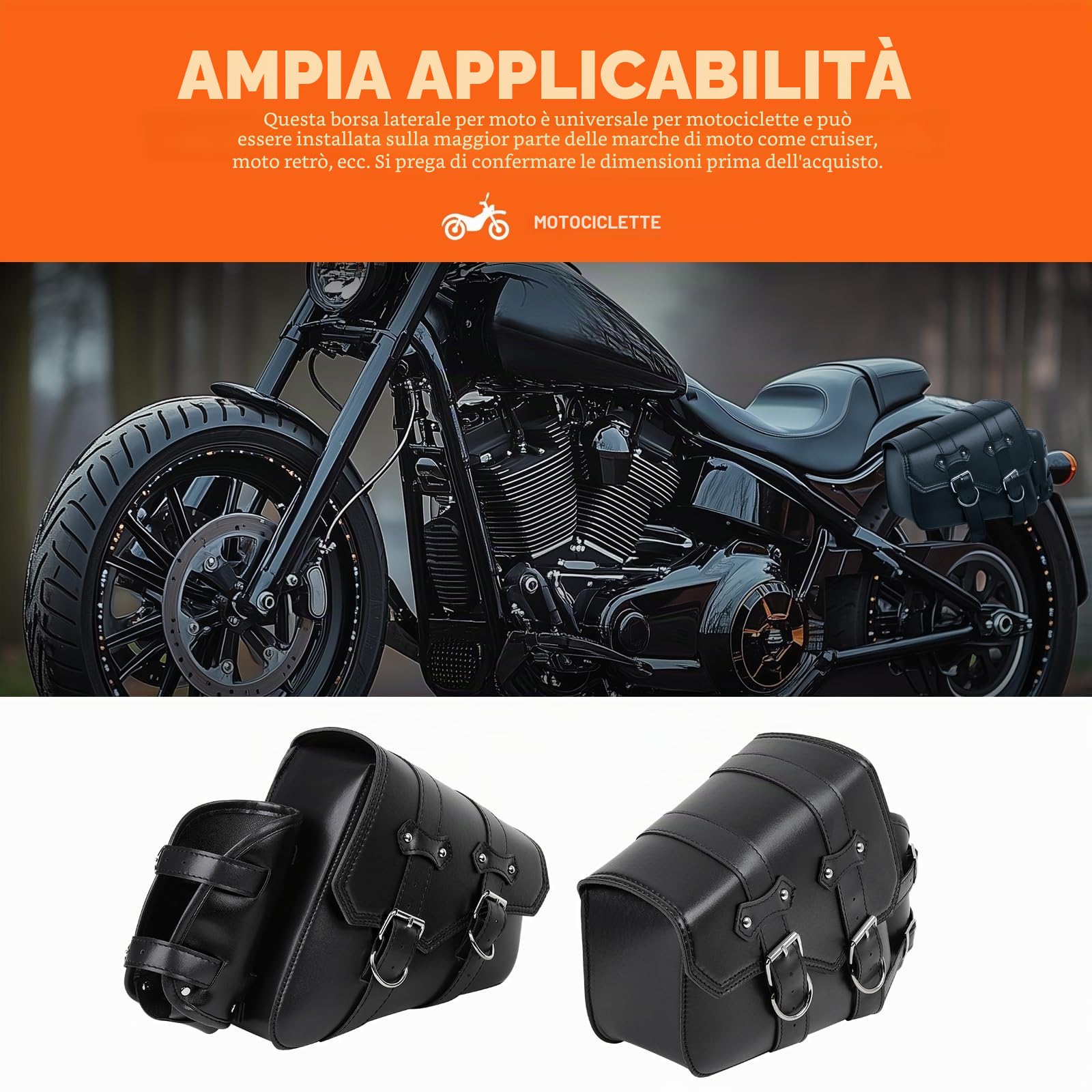 DREAMIZER 1 Paio Borse Laterali per Moto Portabicchieri Sinistro e Destro in Pelle PU Compatibile con Harley Sportster XL883 Softail Dyna V-star Shadow