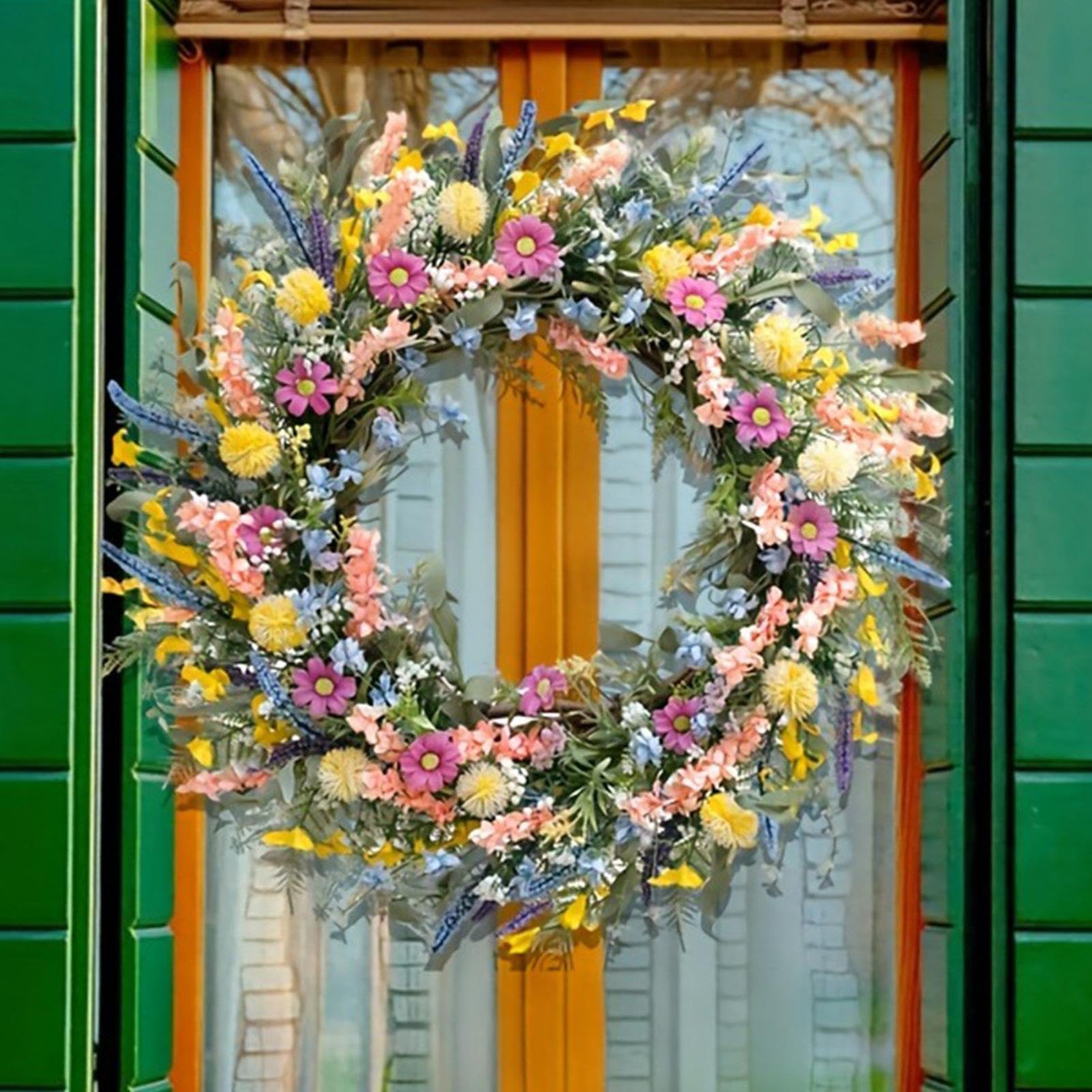 Ghirlanda Margherite, Lavanda Artificiale Realistica Vivace | Ghirlanda porta rustica con fiori di lavanda Per Ingresso Corridoio Salotto Camera Da Cucina Giardino
