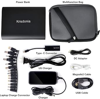50000mAh Laptop Power Bank 5/9/12/16/19/20V Portable Laptop Battery Charger with QC3.0 USB-A Port & 12V Type-C Port for Laptop, Tablet, Smartphone and More Devices