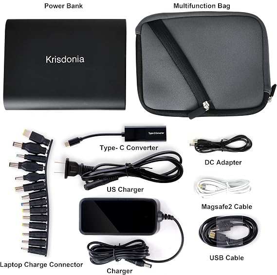 50000mAh Laptop Power Bank 5/9/12/16/19/20V Portable Laptop Battery Charger with QC3.0 USB-A Port & 12V Type-C Port for Laptop, Tablet, Smartphone and More Devices
