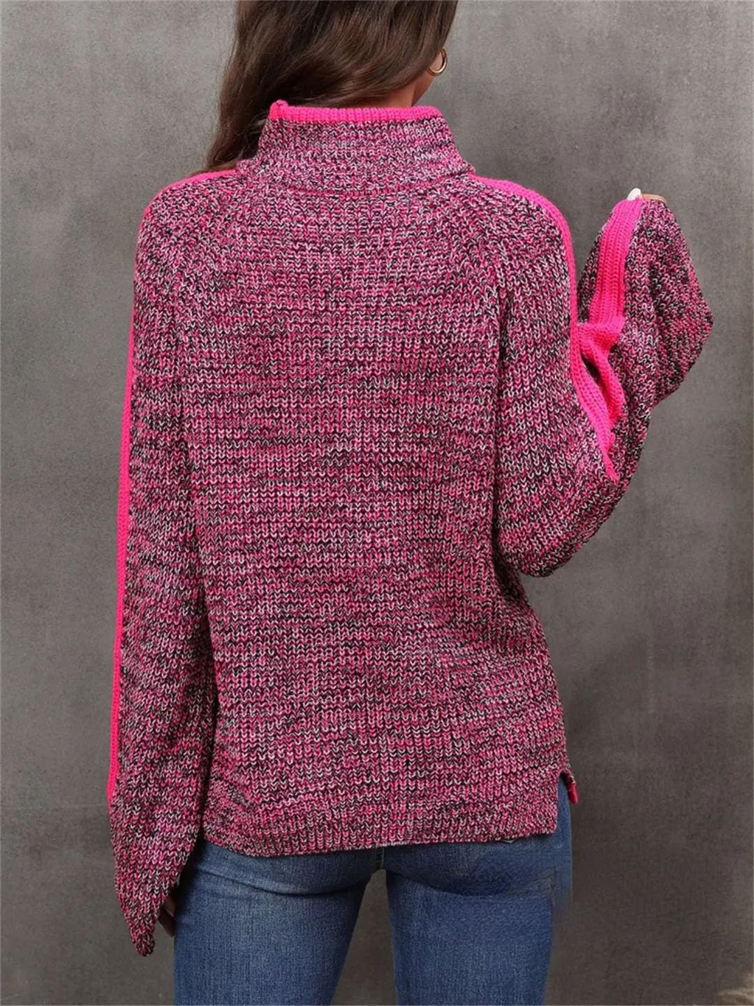 Maglione da donna a collo alto, lavorato a maglia, stile casual, a maniche lunghe