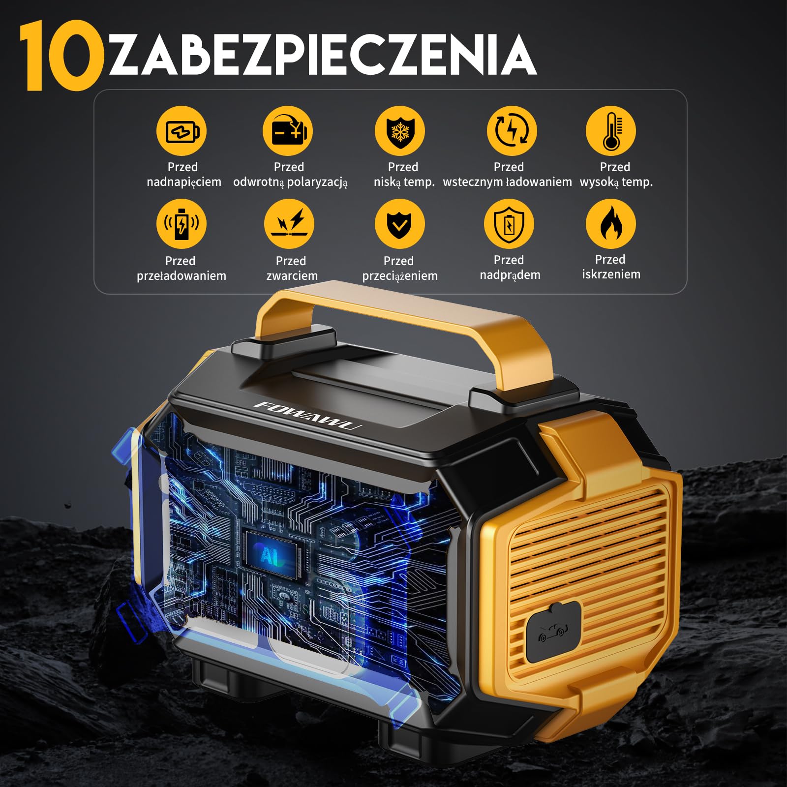 FOWAWU Rozrusznik Awaryjny, 8000A Booster Powerbank | wszystkie benzyna, diesel do 10L, kompresor 150PSI, 4 końcówki, 3 tryby LED, powerbank – idealne na podróże i zimowe rozruchy