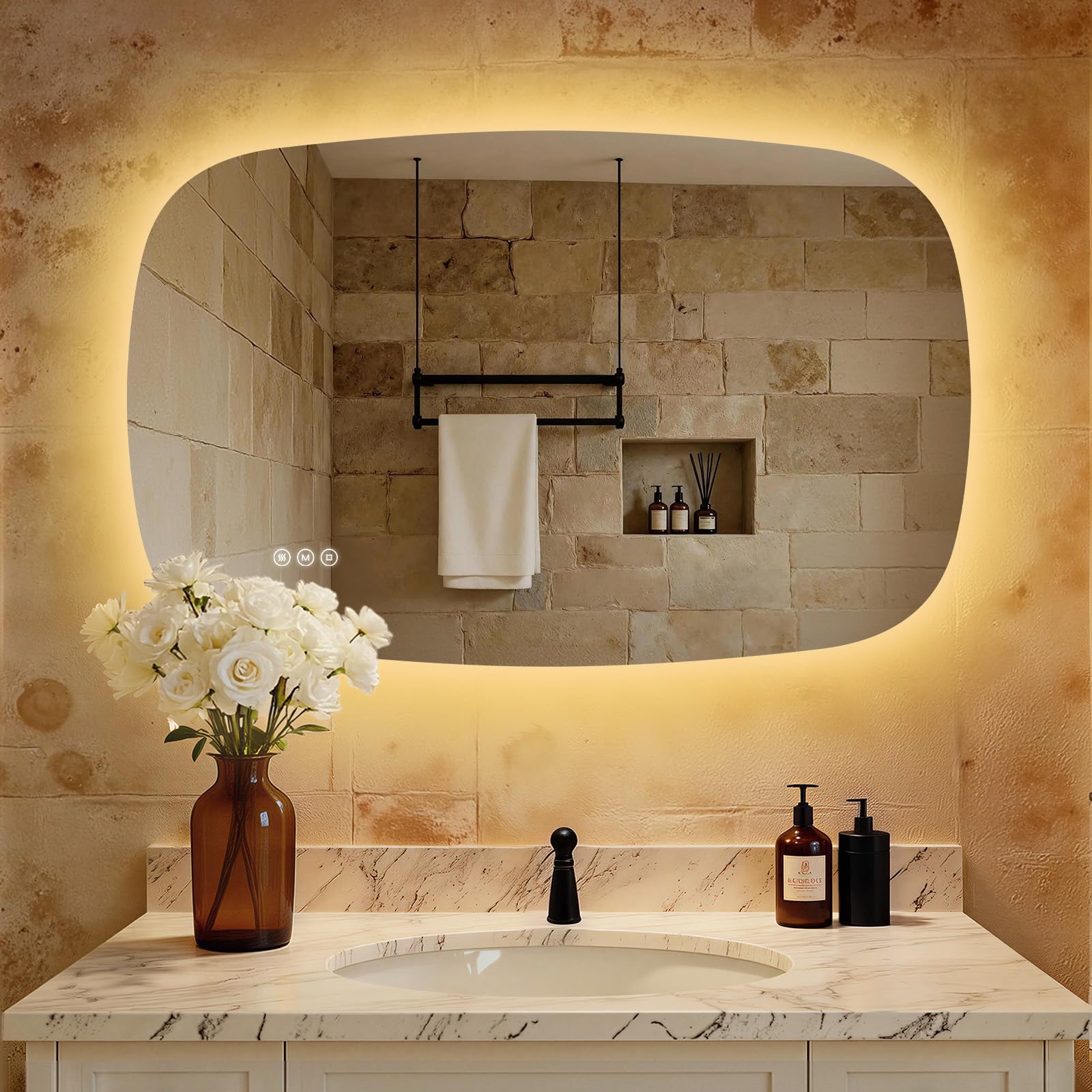 S'AFIELINA Specchio da Bagno LED 600x950x25mm(AxLxP), con Interruttore Touch, Antifog, 3 Colori Regolabili, Memoria, IP44, Risparmio Energetico, Installazione Orizzontale/Verticale