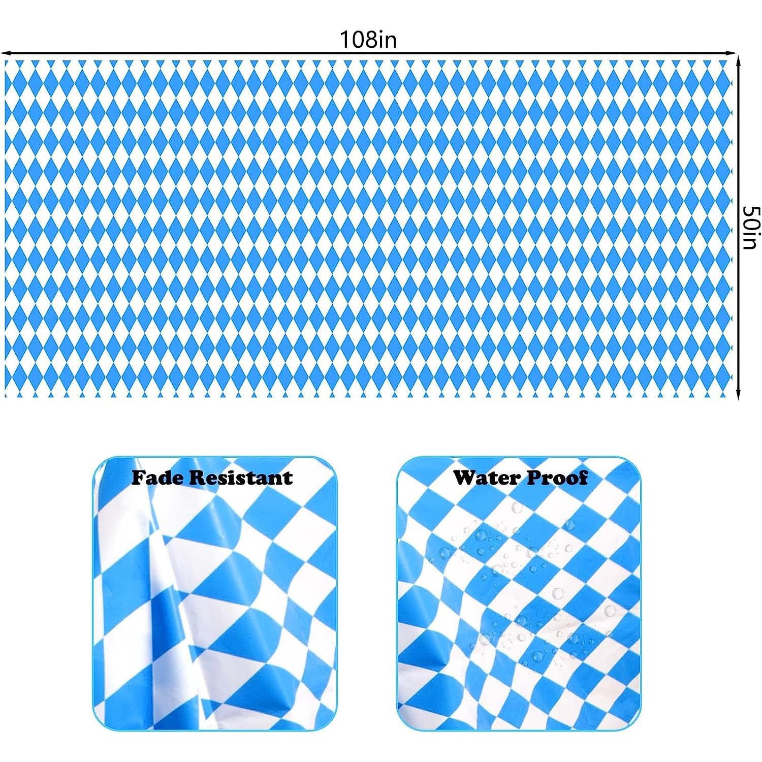 Oktoberfest Tischdecken-Set – 4 Stück Mit Bayrischer Raute, Blau-weiß, 220x130 Cm, Wasserdicht (PE-Material)