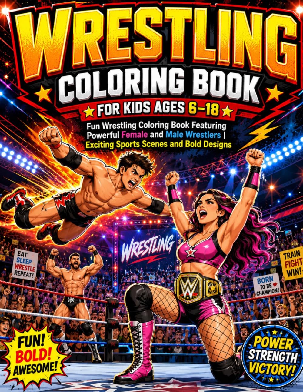 Wrestling Coloring Book For Kids Ages 6-18: Fun Wrestling Coloring Book Featuring Powerful Female and Male Wrestlers | Exciting Sports Scenes and Bold Designs