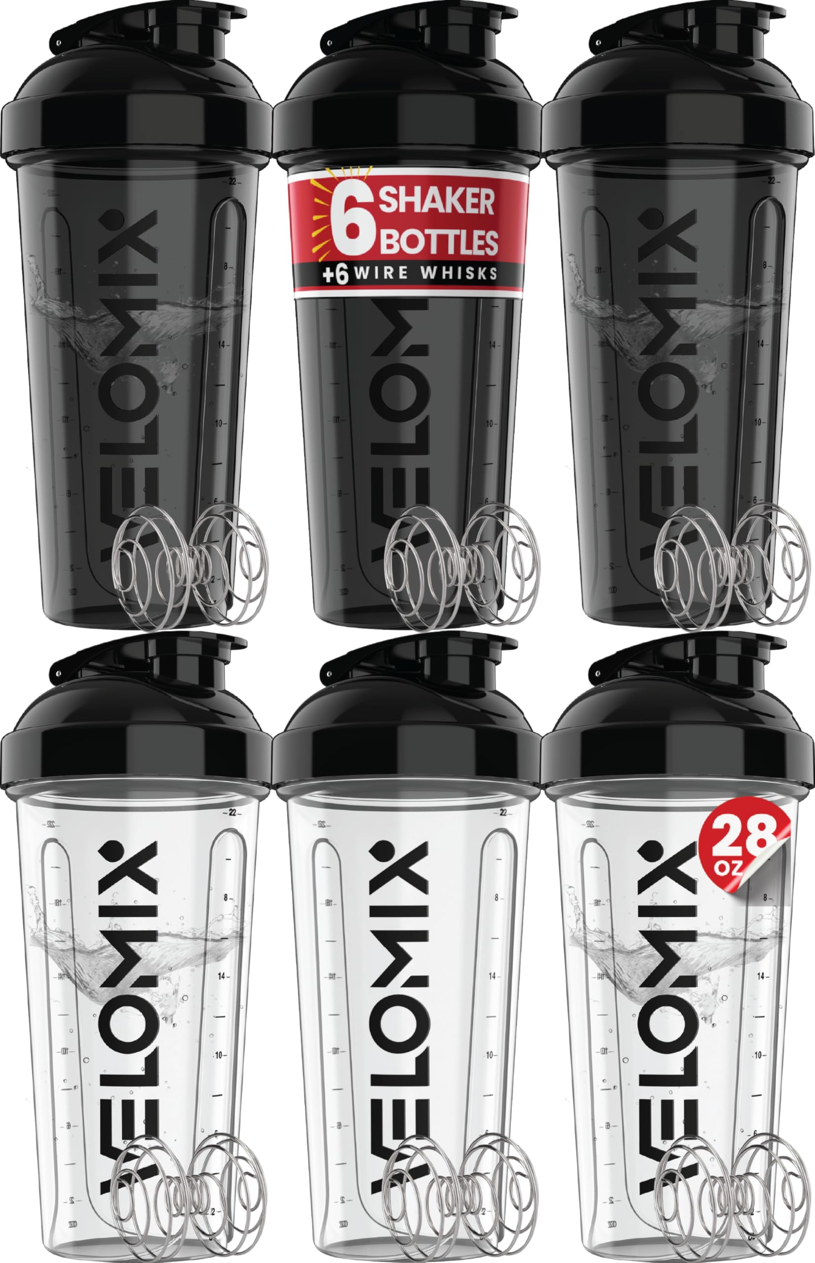 Amazon.com: VELOMIX -6 PACK- 28 oz Protein Shaker Bottle for