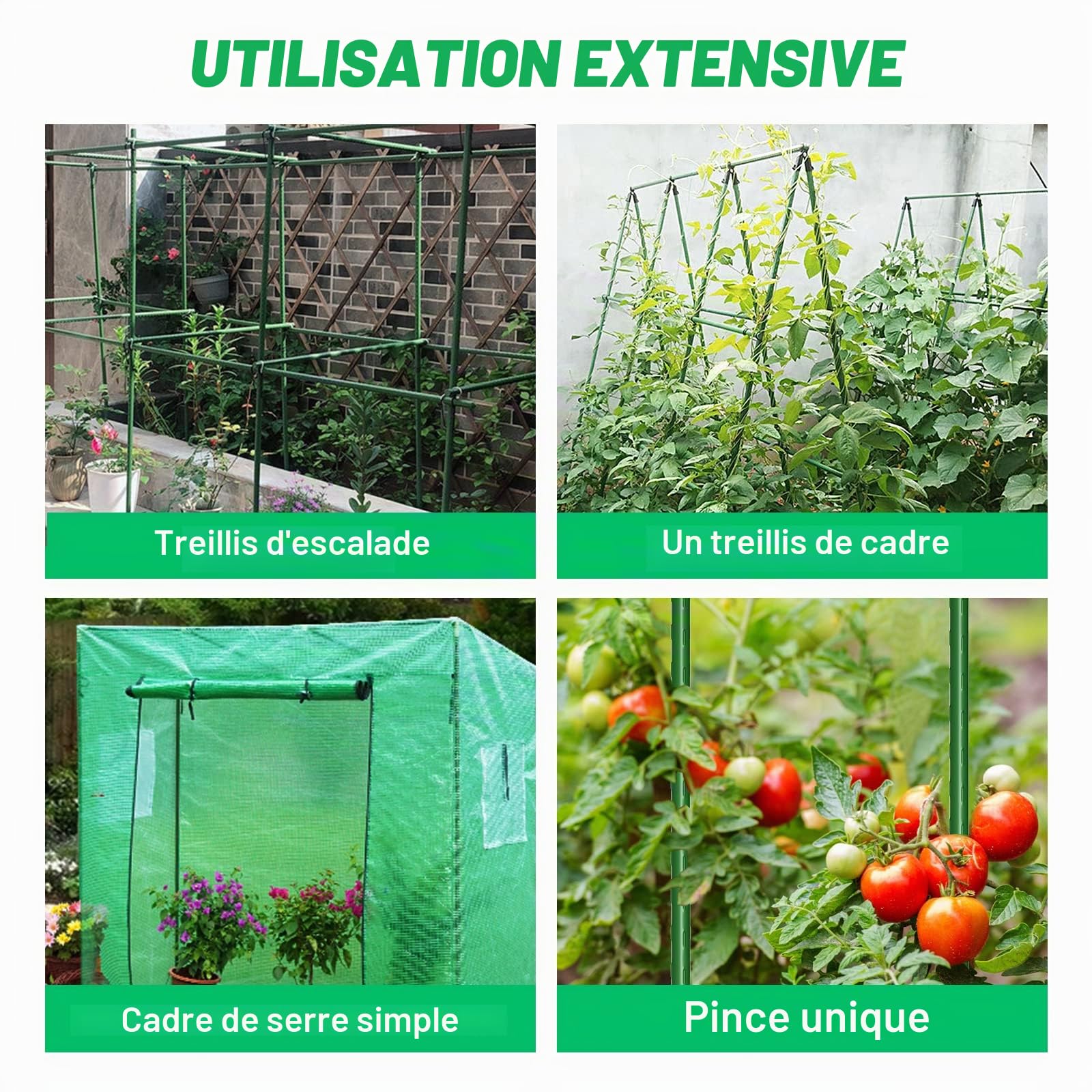 SUNYRISY Lot de tuteurs de concombre pour plantes grimpantes - Support pour plantes grimpantes - Pour fleurs et plantes utiles - 120 cm de long - Vert