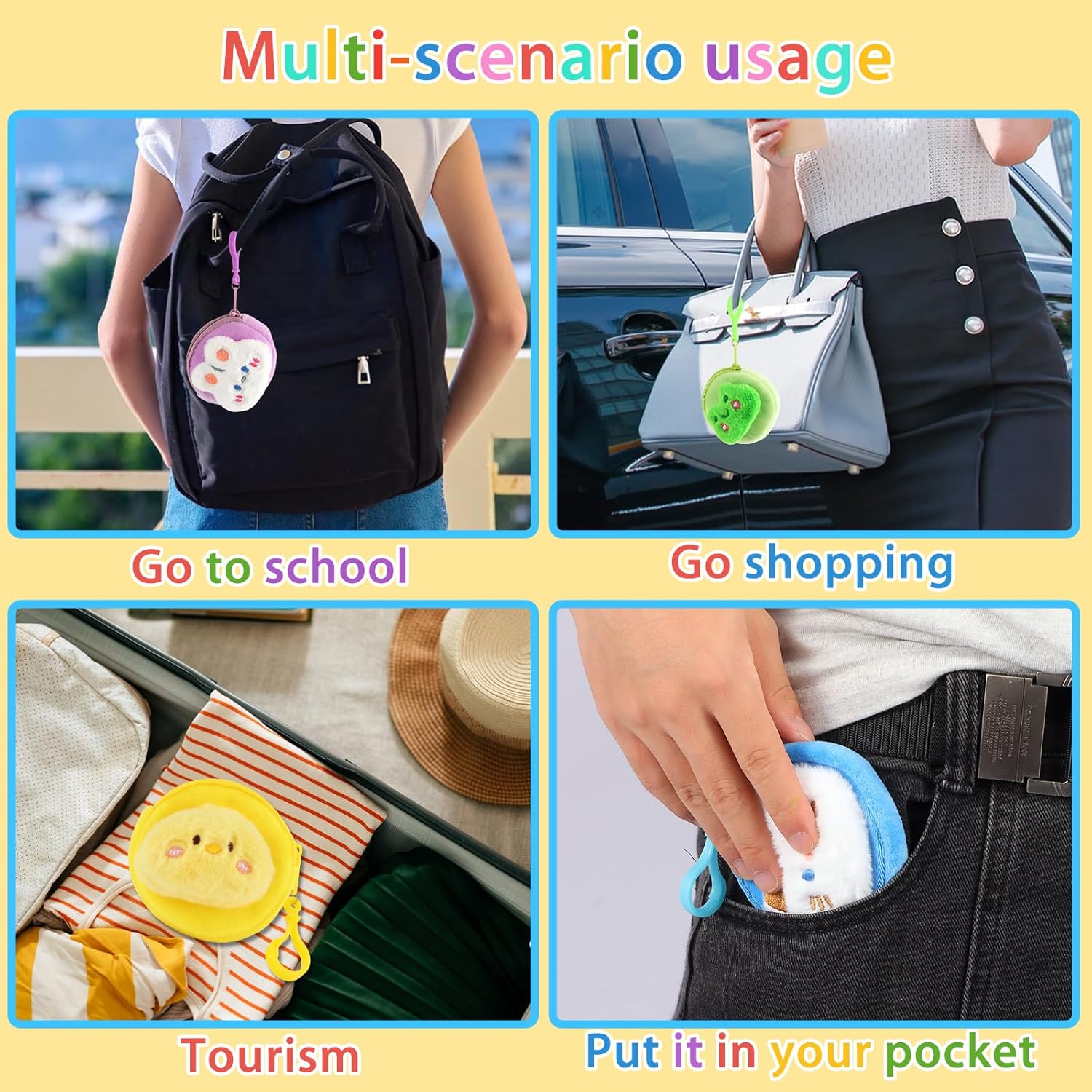 24 Pcs Cute Coin Purse for Women, Kawaii Plush Coin Pouch, Mini Wallet with Zipper Keychain, Small Change Purse for Women on Back to School Halloween Christmas Exchange Gifts - Image 3