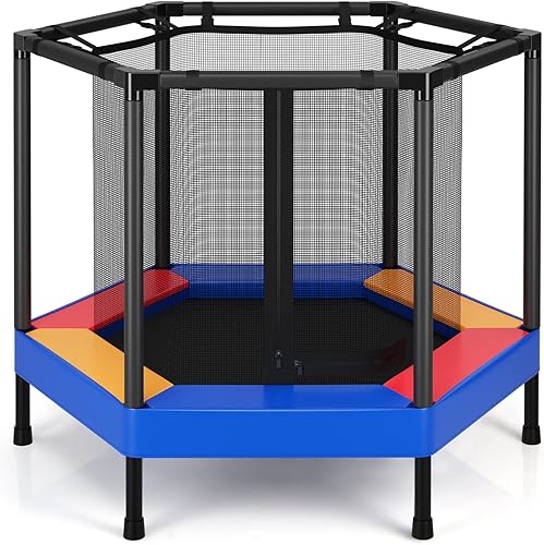 Giantex Trampolín para niños de 48 pulgadas, mini trampolín redondo recreativo para interiores y exteriores con red de seguridad, pasamanos