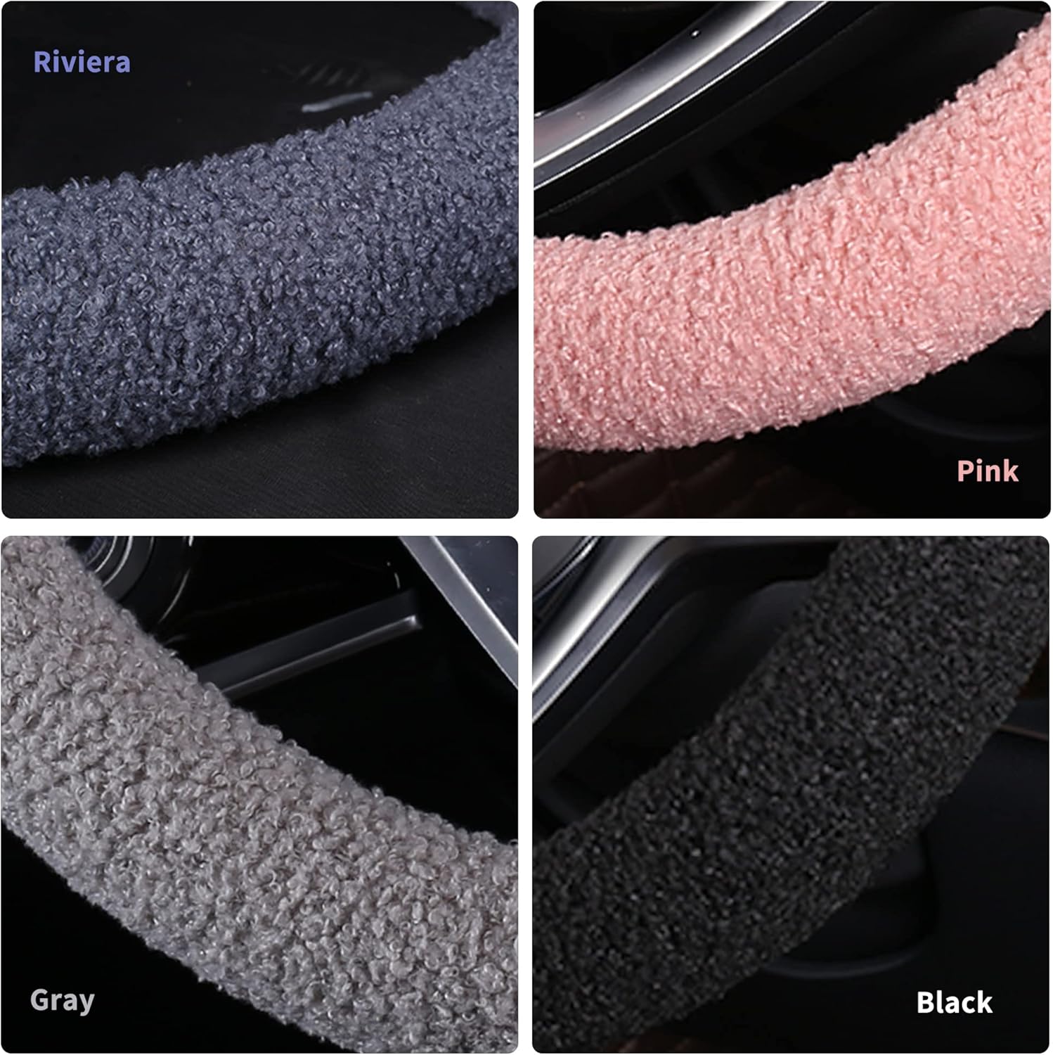 HighnessHwoo Furry Winter Car Steering Wheel Cover for Women, Soft Fleece Plush Warm Universal Auto Accessories for Jeep, Truck, Van, F150, Fuzzy, Anti Slip, Blue, Large Size, 15.2-16in