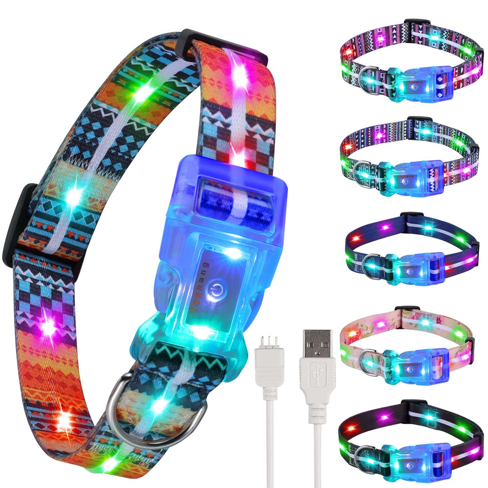 YUSHANG 2 Pack Light Up Dog Collars,LED Dog Collar Rechargeable Waterproof,2-in-1 Buckle Type Glow Collar for Medium Large Dogs -L(Neck:14.17-24.8