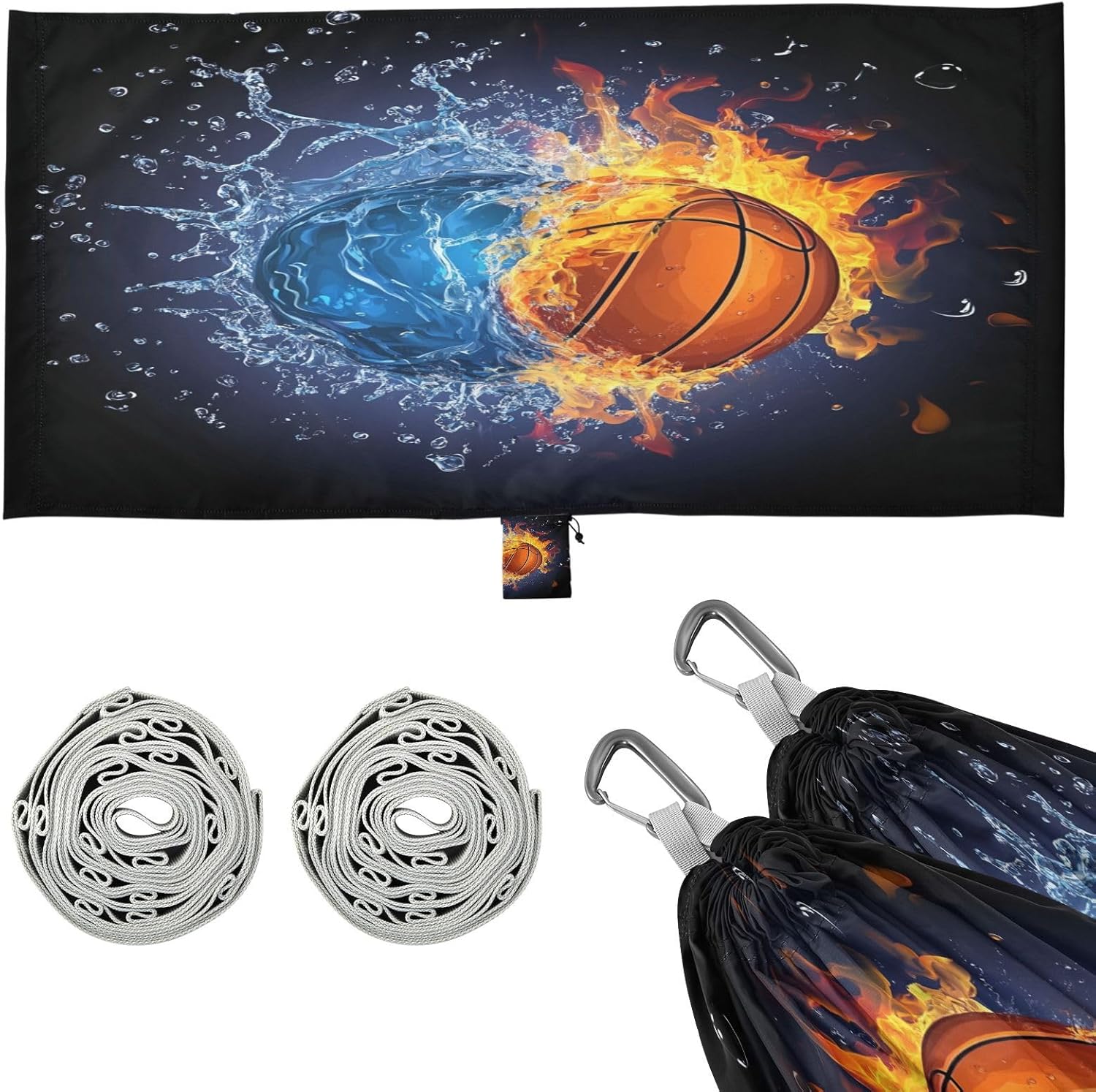 ALAZA Firring Basketball Water Camping Hammocks Single or 2 Person 500 lbs Portable Parachute Travel Hammock w/Tree Straps for Hiking Backpacking Indoor Outdoor