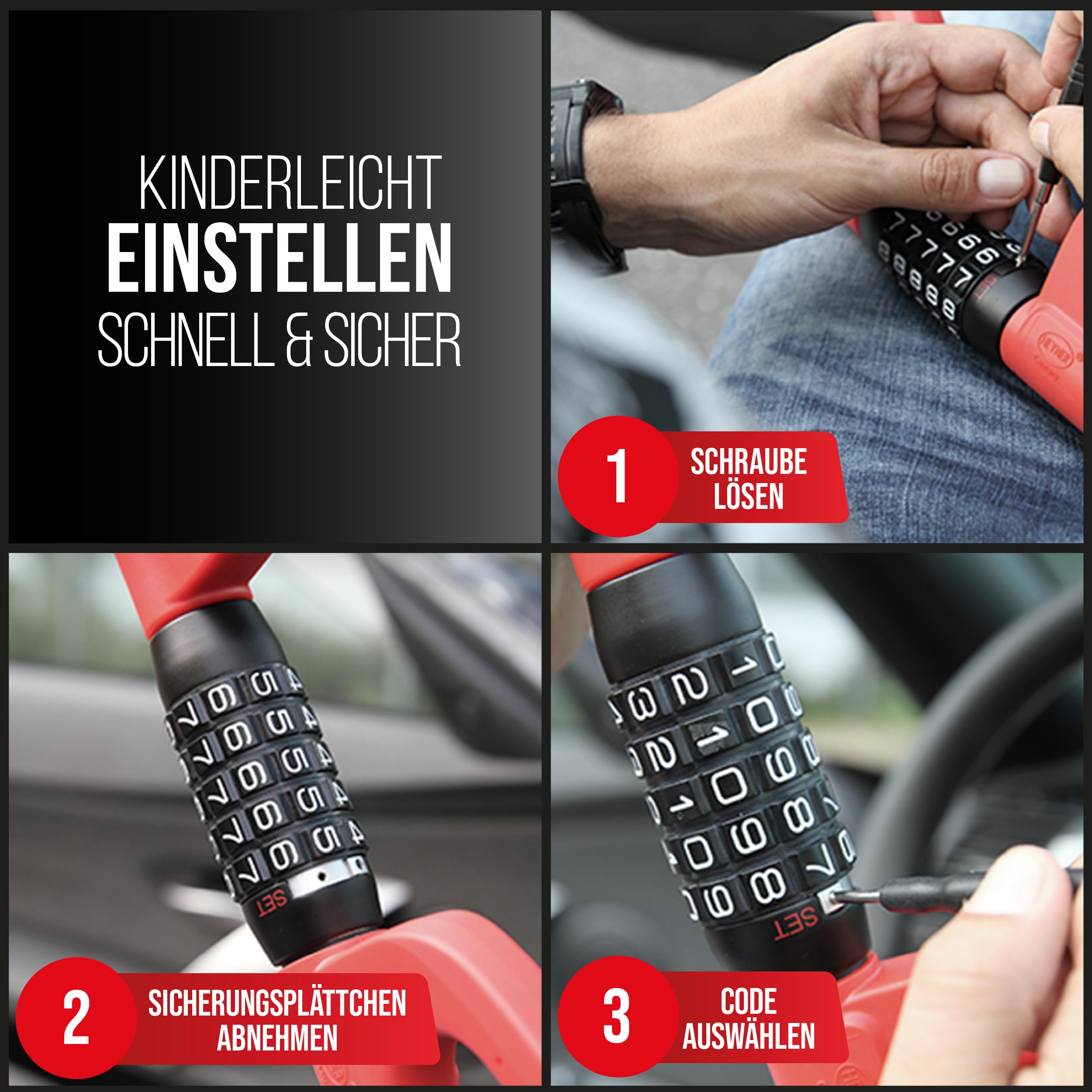 HEYNER® Lenkradsperre Wegfahrsperre mit Zahlenschloss Diebstahlsicherung für PKW extra lang