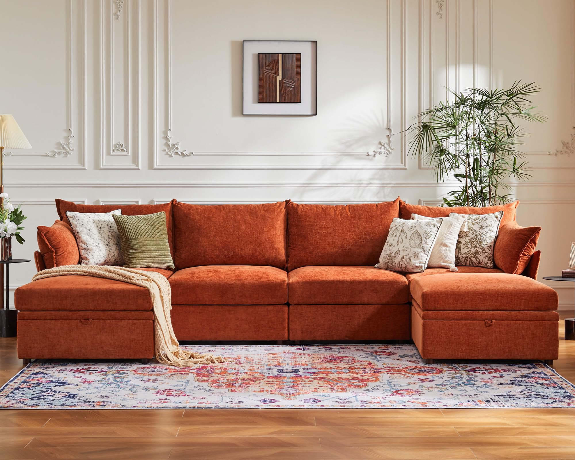 ABCASA 134.6" Oversized Modular Sectional Sofa, 6 Seater U Shaped Couch with Storage Ottoman with Reversible Chaise Deep Seat for Living Room,