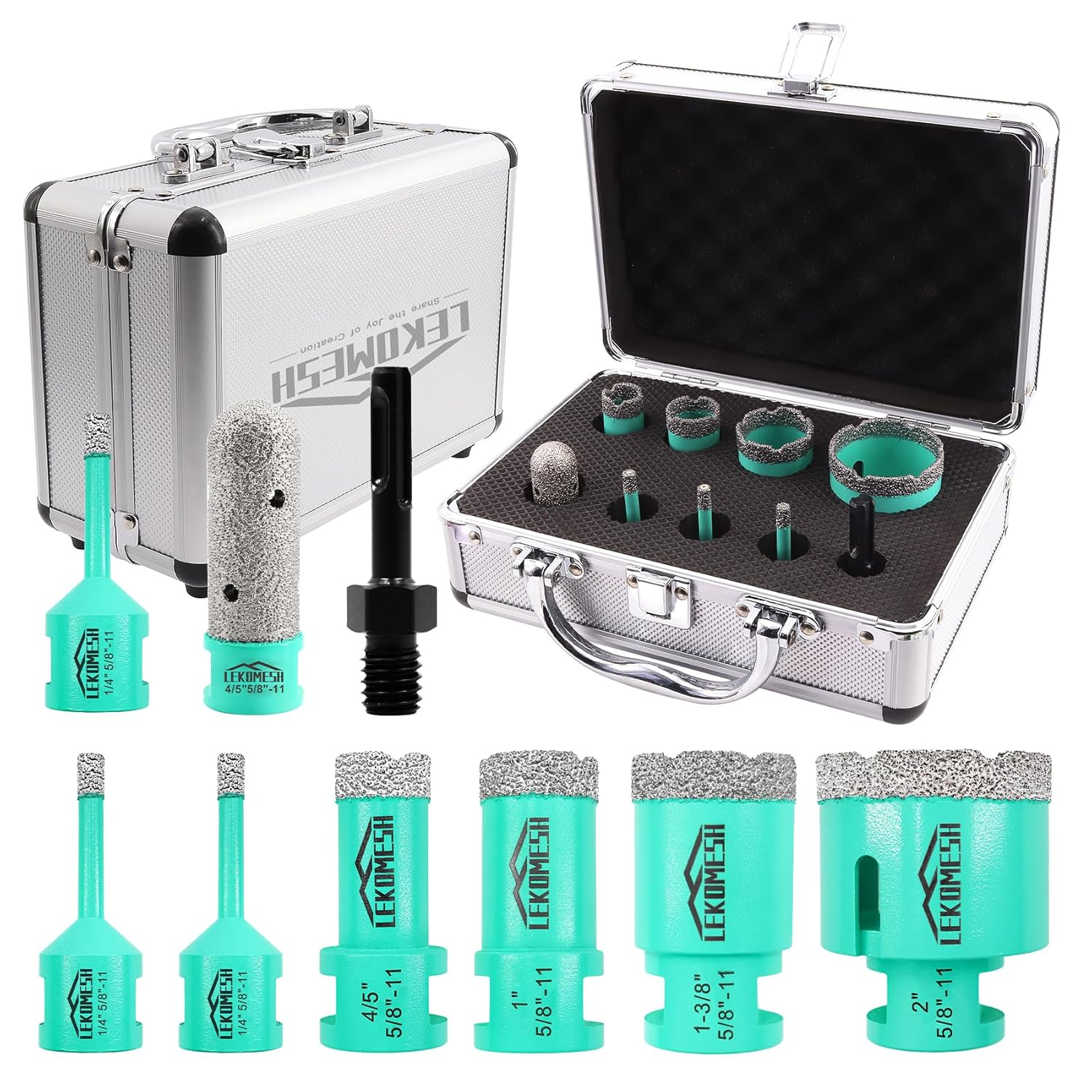 Diamond Core Drill Bits Set 9pcs Tile Hole Saw Kit 5/8"-11 Thread(6/6/6/20/25/35/50mm+20mm Finger Milling Bit+SDS Plus Adapter)