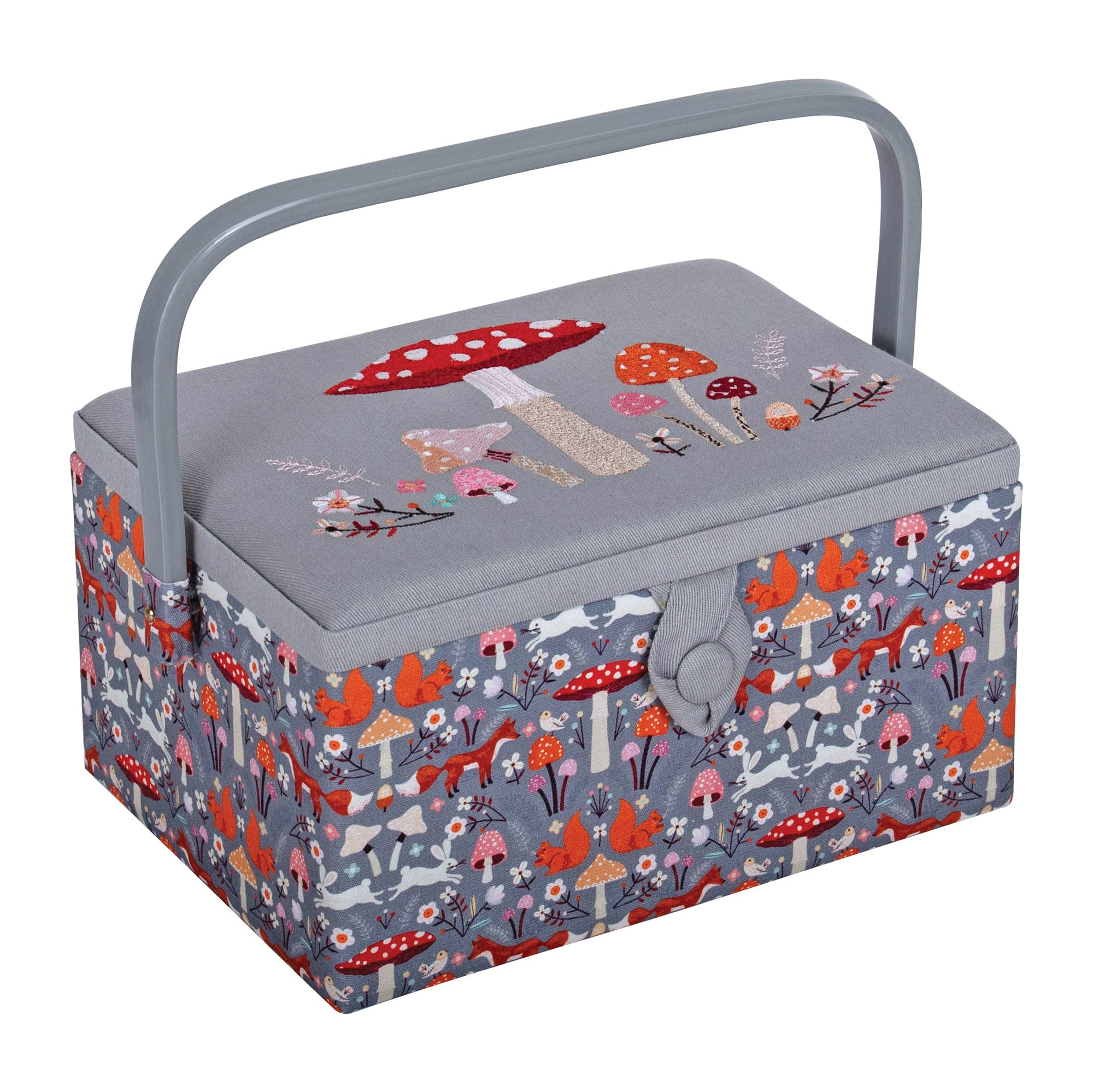 Hobby Gift Medium Sewing Box Organiser w/Handle - Cotton Basket Sewing Storage Box, Craft Storage Boxes w/Compartments for Tools & Accessories - 18.5 x 25.5 x 14.5cm, Embroidered Woodland Toadstool