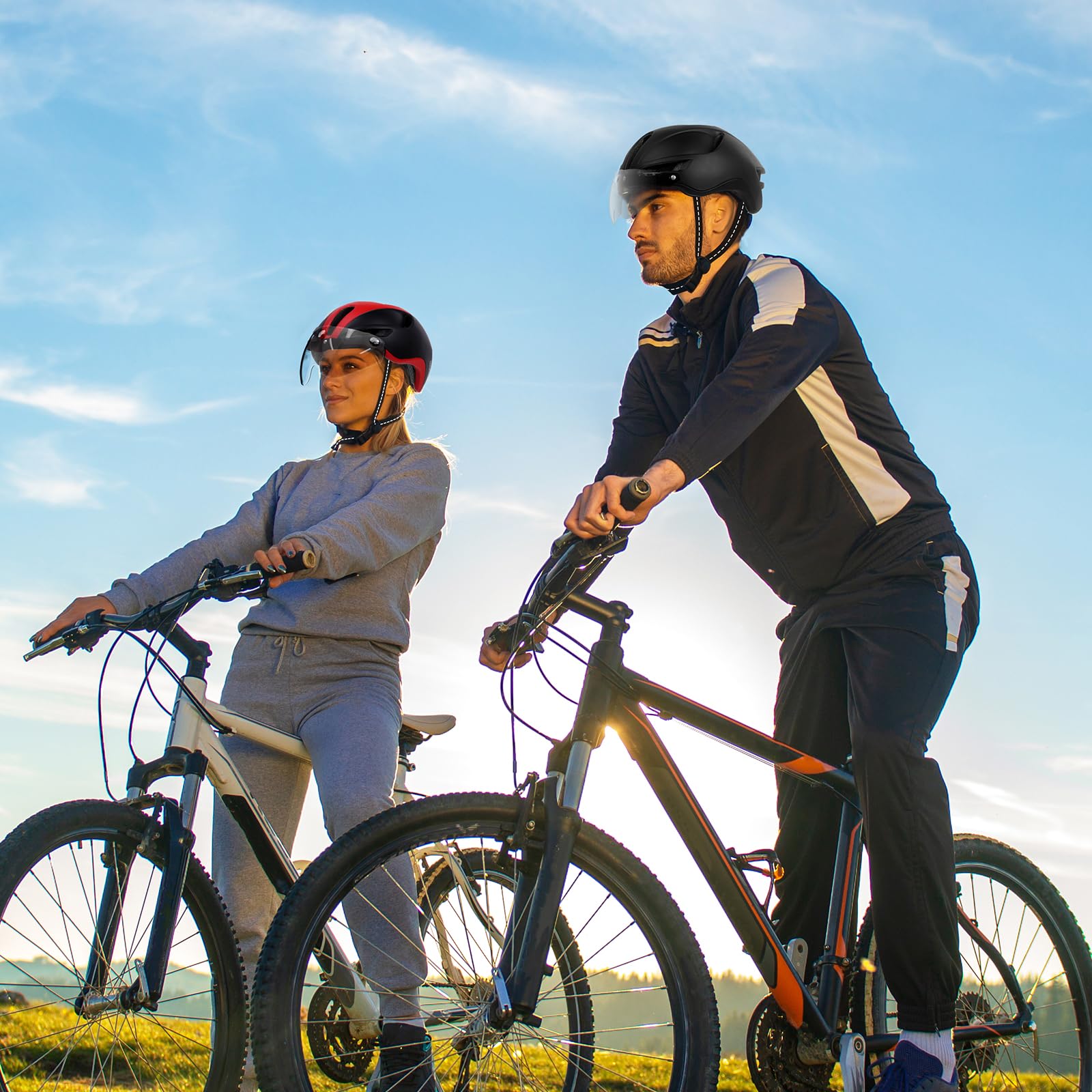 Shinmax Kask rowerowy dla dorosłych, ze światłem USB, kask rowerowy z magnetycznym wizjerem, certyfikat CE, regulowany, lekki kask rowerowy dla mężczyzn i kobiet, z torbą do przechowywania, 57-62 cm