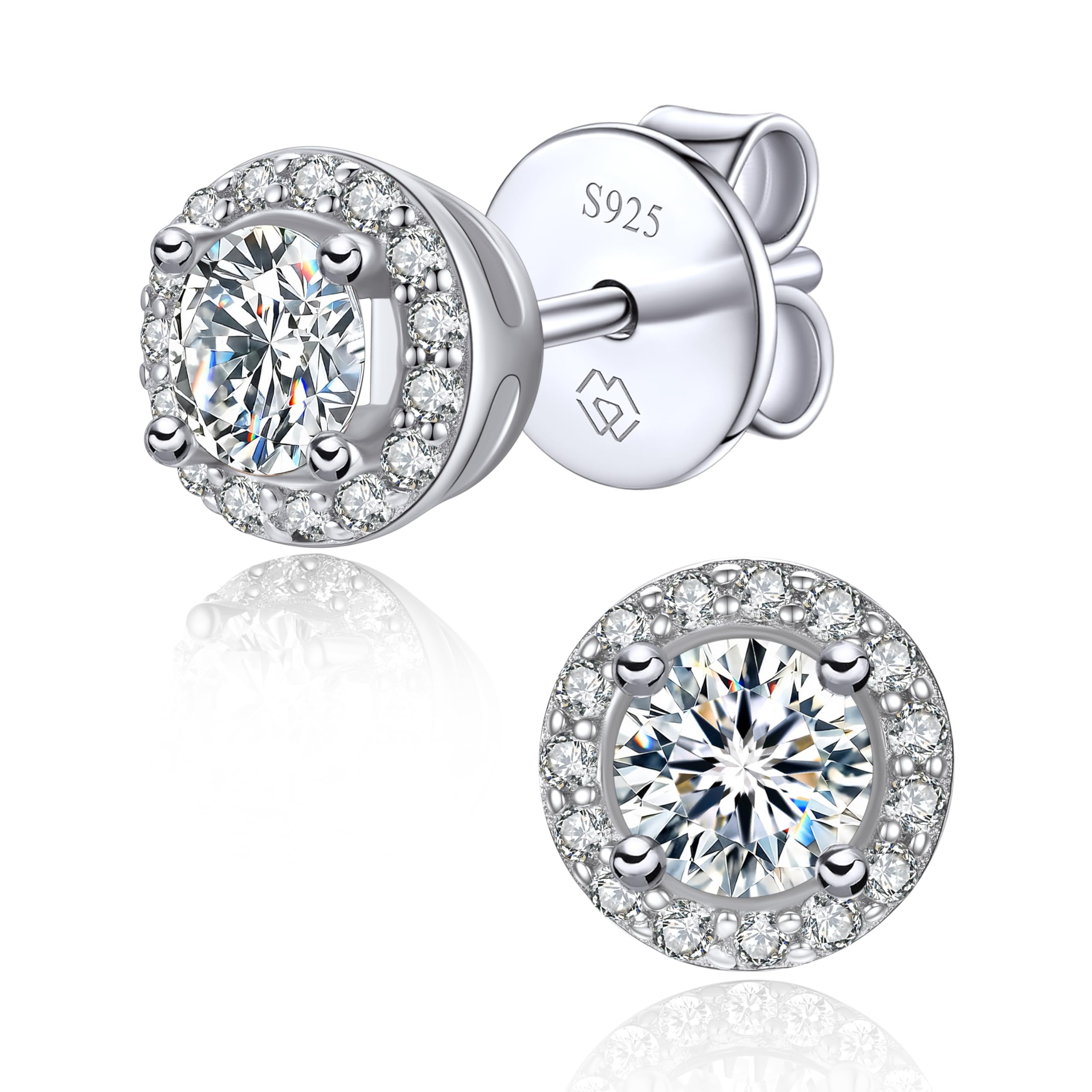 MomentWish Moissanite Ohrringe Silber 925, 1-2 Karat Ohrstecker Damen Schmuck Hypoallergen Liebes Geschenk Valentinstag Muttertag für Frauen Mama 4mm/5mm/6.5mm