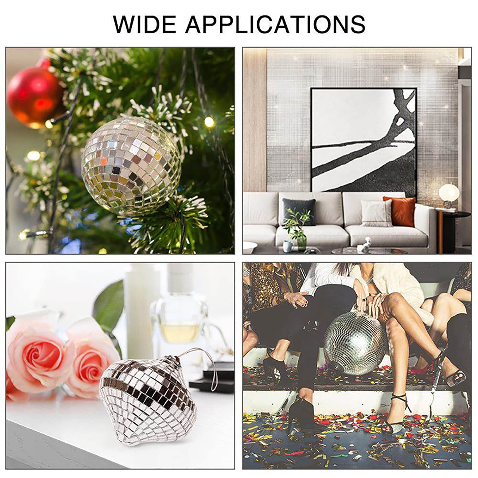 3 Sztuki Samoprzylepne Szklane Lustro Płytki Mozaiki - Małe Kwadratowe Naklejki 4x100 Cm dla DIY Craft Dekoracje, Disco Ball na Imprezę (Srebrny)