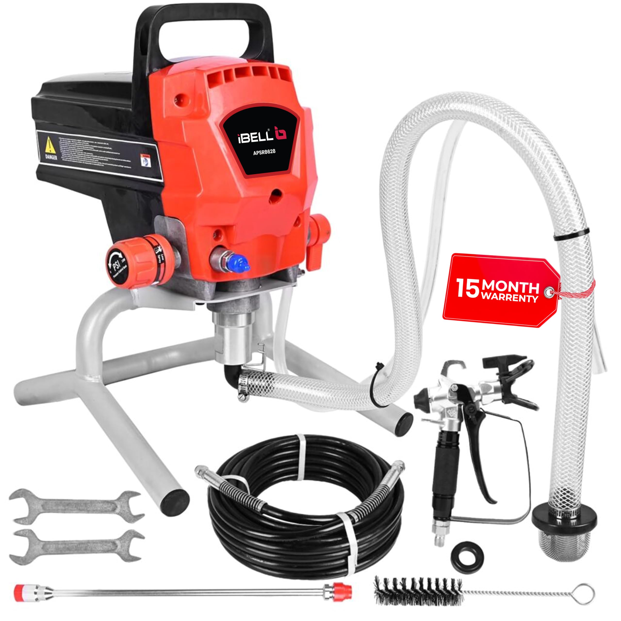 IBELL APSR8628 Airless Paint Sprayer Machine With Powerful 950W Motor Max Pressure 22.7Mpa/3300PSI 8 M High-Pressure Hose 2.5L/Min Flow Rate For House Interior Exterior Wall Furniture, Assorted