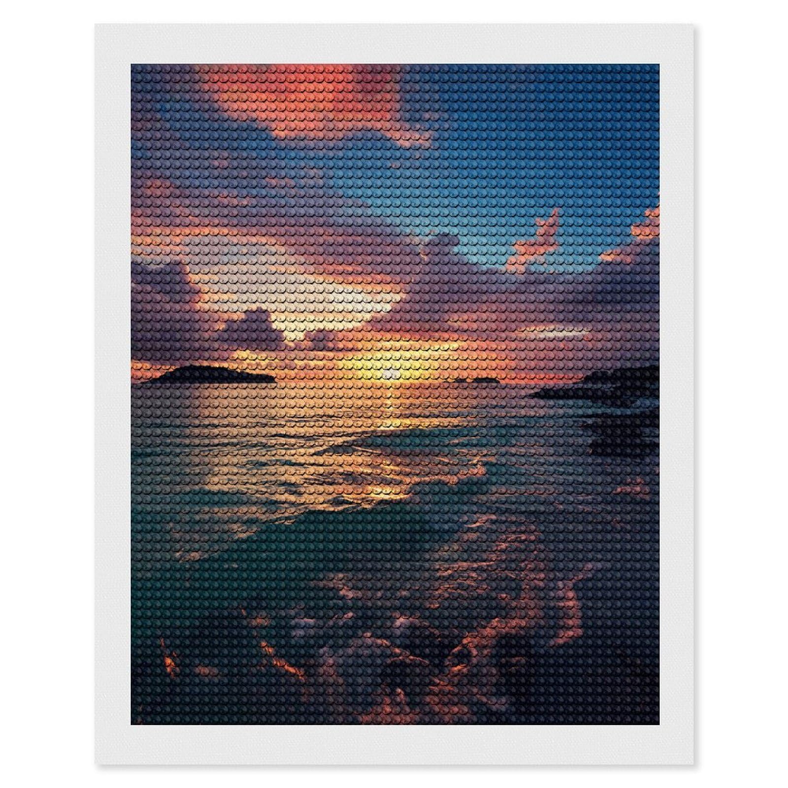 NONHAI Diamond Painting Kits for Adults - DIY Diamond Art Kits for Beginners - Full 5D Paint Drill Diamond Dots Paintings- Ocean and Sunset Diamonds Pictures Gem Art and Craft Wall Decor 16"x20"