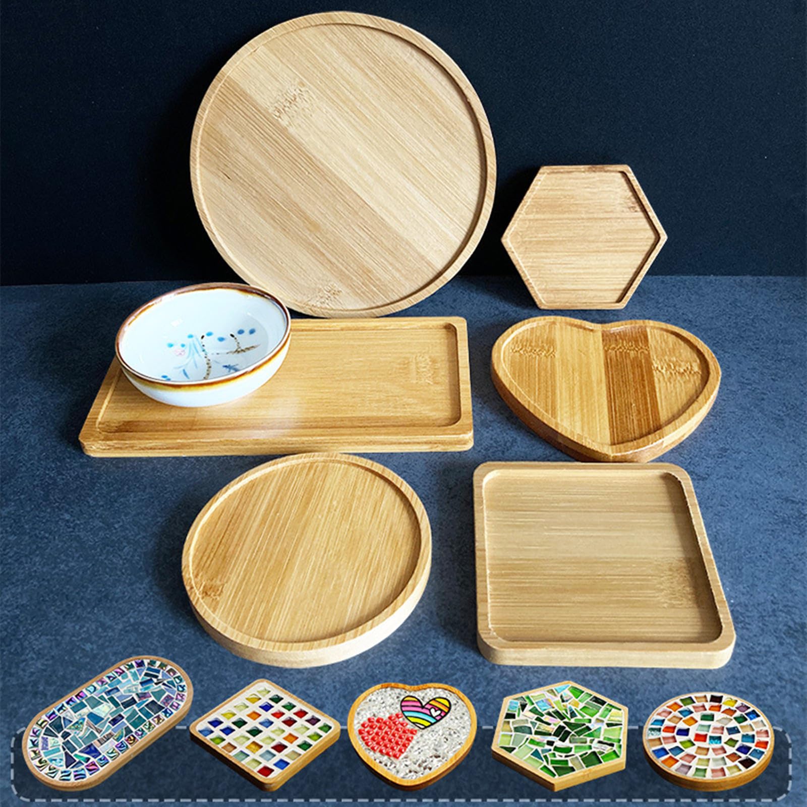 4 Sottobicchieri a Mosaico in Bambù, Vassoi Con Base Vuota per Artigianato Fai Da Te, Forniture per Mosaico, Piatti Artistici (Gatto)