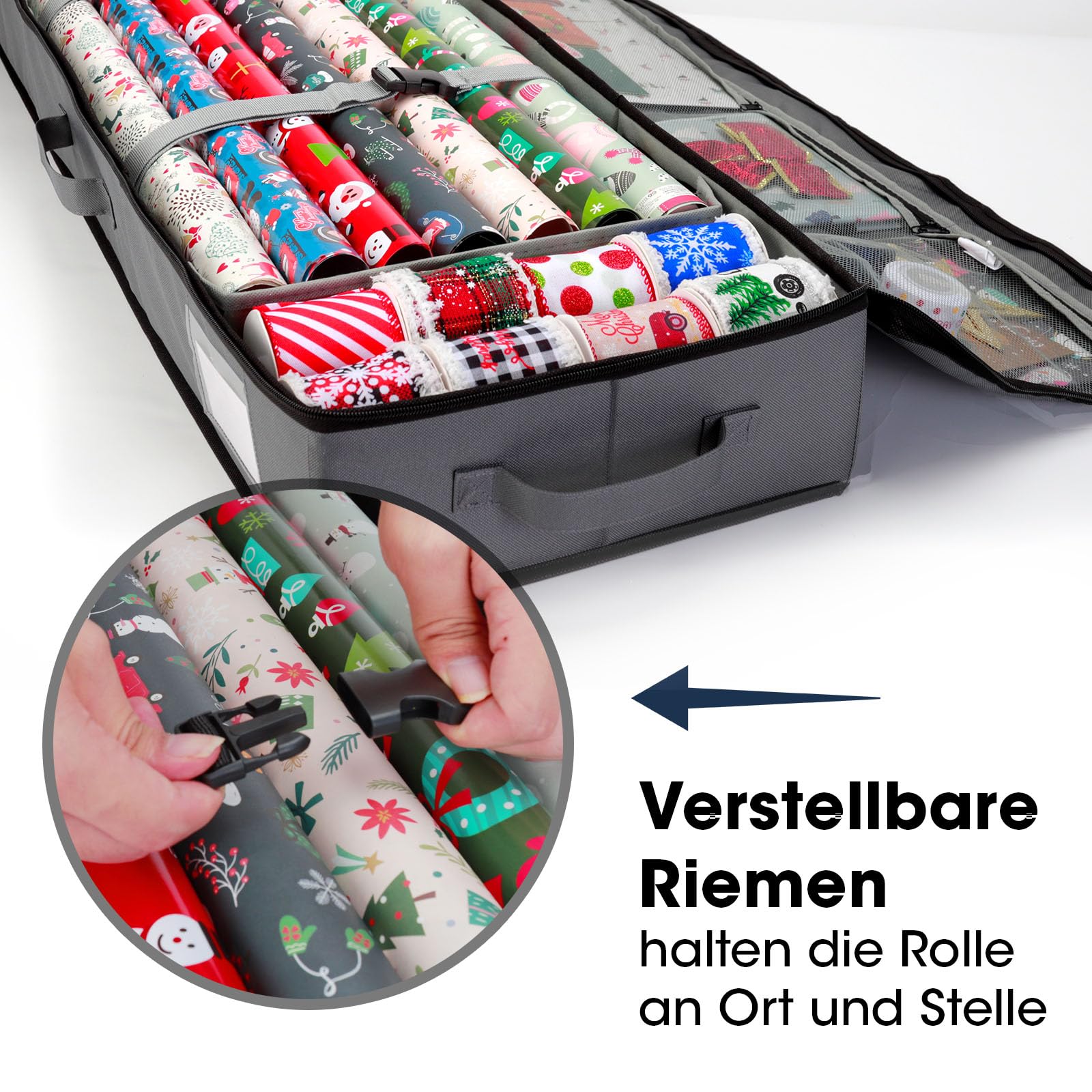 Cong.Lai Geschenkpapier Aufbewahrung: Aufbewahrungstasche für Geschenkpapier - Wasserdichtes 600D Oxford Gewebe - Geschenkpapierrollen Organizer mit Fächern 90x30x12cm Grau (Packung mit 2)