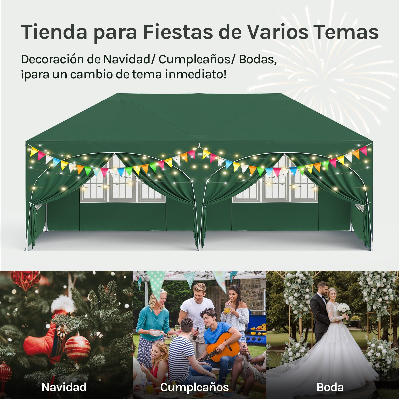 WOLTU Carpa Plegable 3x6 m, Gazebo de Jardín Impermeable, Sistema Pop Up, Pergola Jardín Marco Metalico, con Puertas y Vetanas, Pabellón Cenador para Camping Picnic Playa, Verde