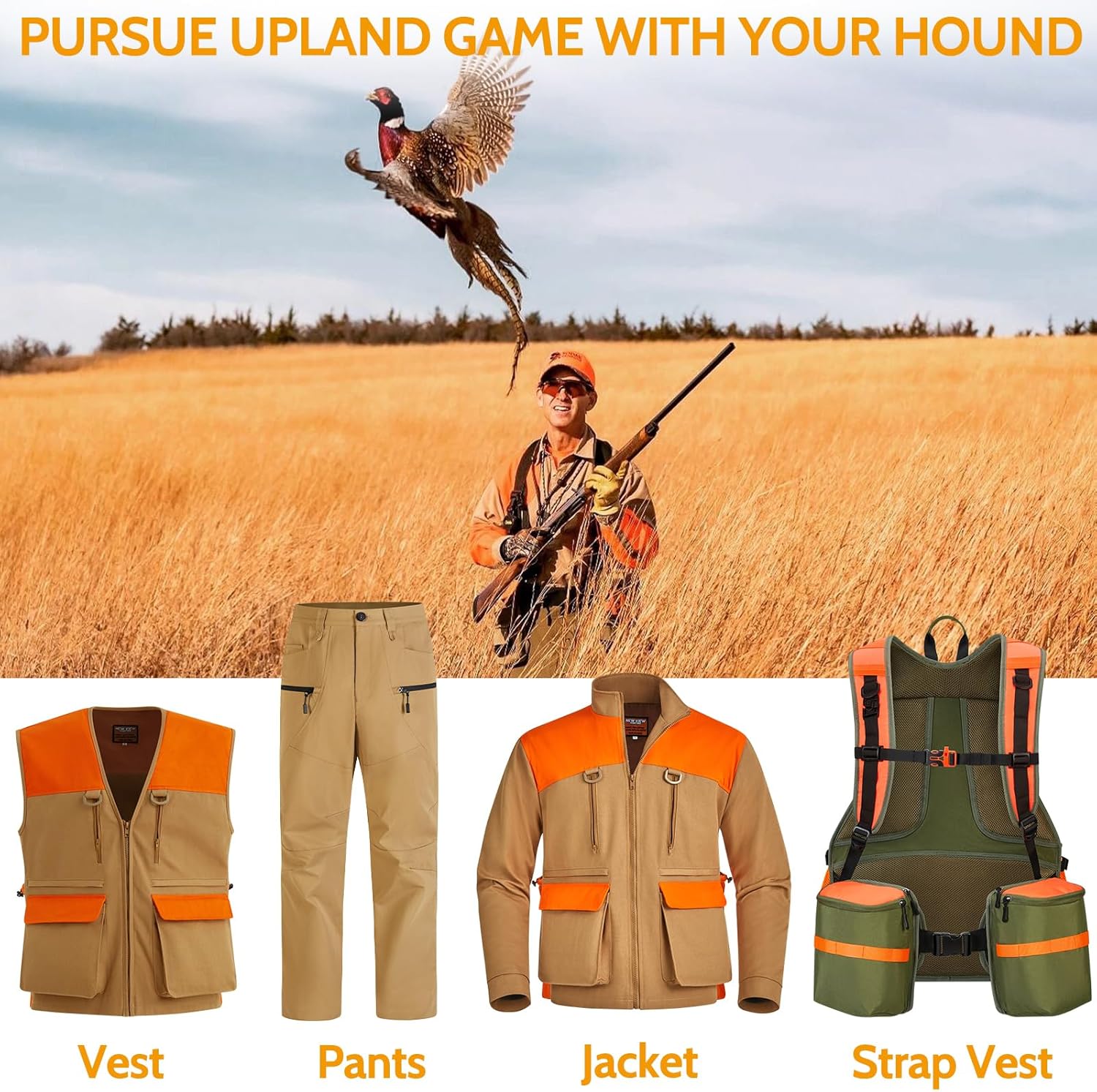 NEW VIEW Upland Hunting Vest for Men - Blaze Orange, Pheasant Hunting Backpack for Bird, Upland Strap Bag with Game Pouch for Quail Hunting