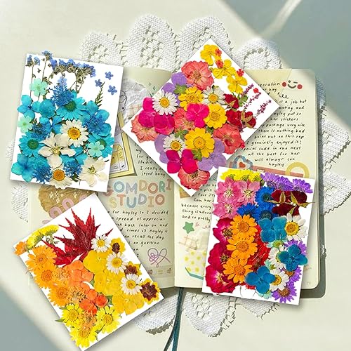 Miniatura 2 de YouthBro - 153 piezas de flores secas prensadas para resina, paquete de 4 paquetes de calcomanías de mariposa de colores mezclados de naturaleza