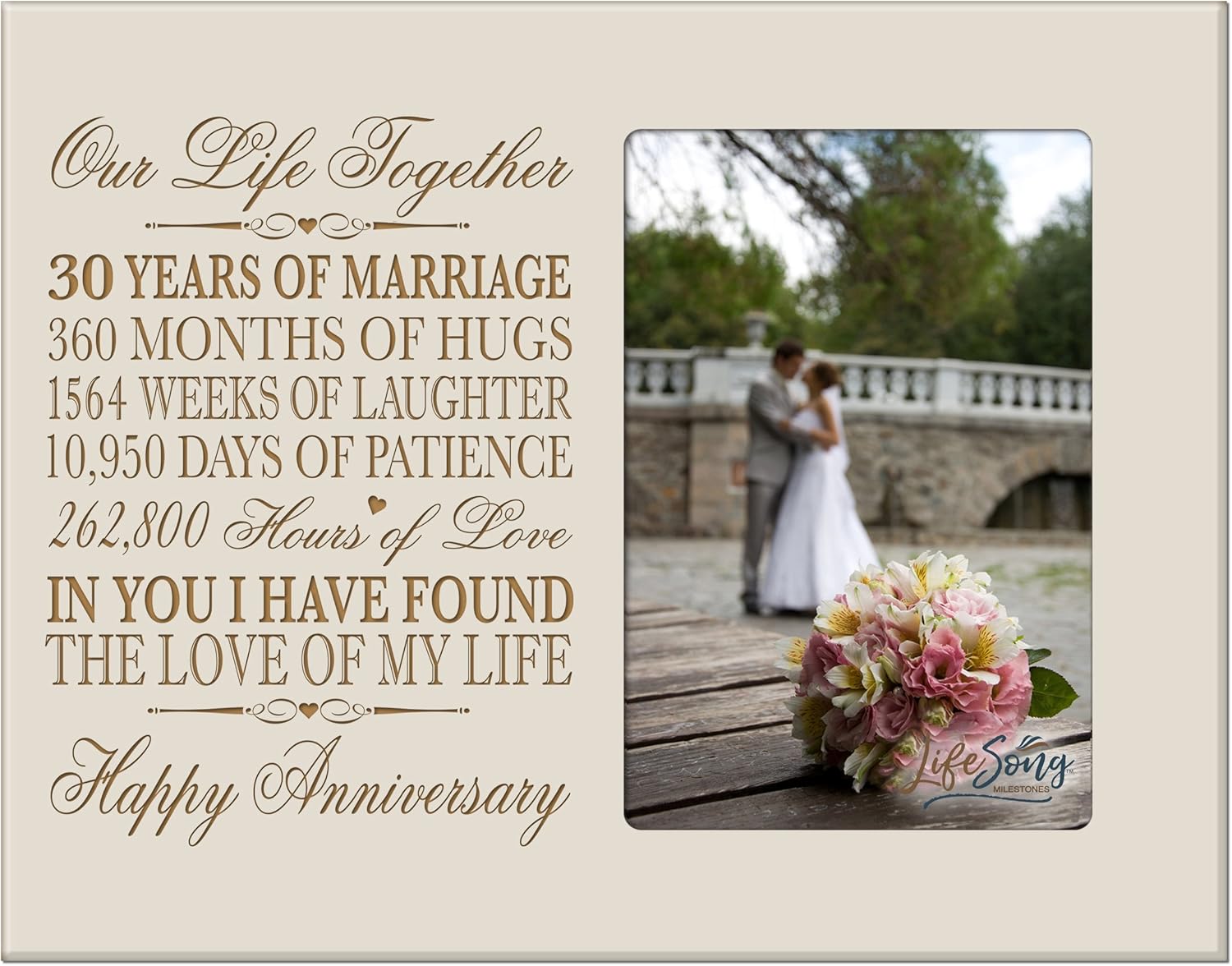 LifeSong Milestones 30 Year Anniversary Picture Frame Gift for her him Couple Custom Engraved 30th Year Wedding Celebration for Husband Wife Photo Frame Holds 1 4x6 Photo 8" H X 10" (Maple)