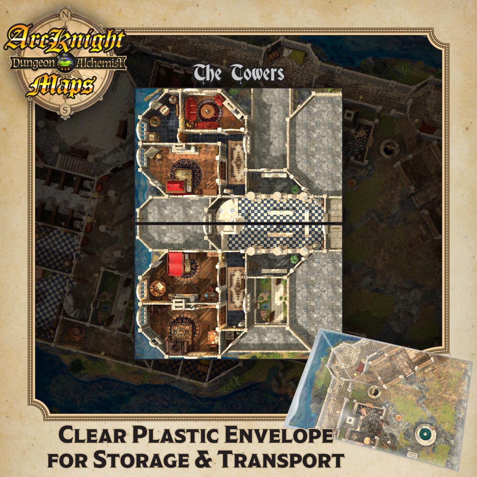 Arcknight Los Mapas De Batalla Para Rol De Mazmorras; 16 Mapas De RPG Modulares En 8 Páginas Doble Cara, Cuadrícula De 1 Pulgada, Diseño Modular Y Versátil Para Juegos De Mesa