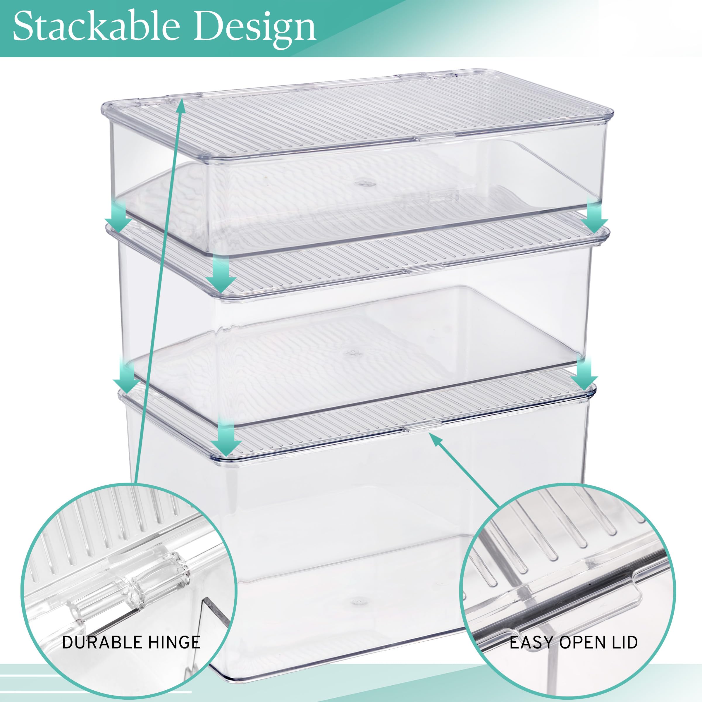 Sorbus Aufbewahrungs-Organizer für Kühlschrank und Speisekammer mit Deckel, transparenter Kunststoff, stapelbar, Nüsse, Müsli-Riegel (groß – mittel – klein)