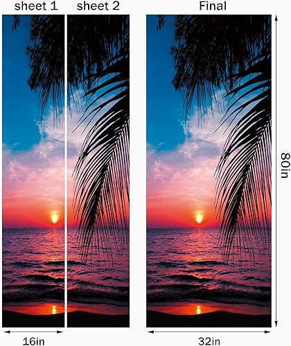 Miniatura 2 de FLFK Adhesivo mural para puerta, puesta de sol, despegar y pegar, tamaño combinado 32 x 80 pulgadas, dividido en 2 piezas