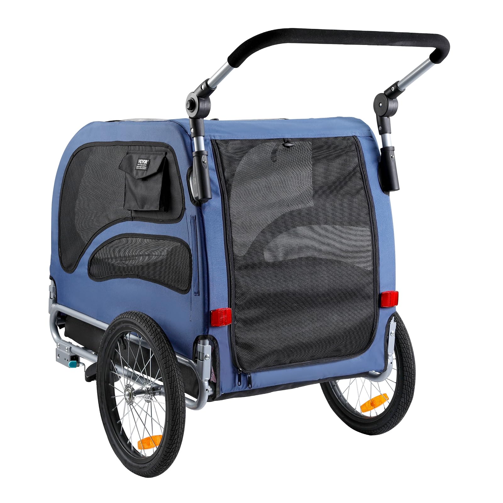 VEVOR Rimorchio Bici per Cani Pieghevole Portata max. 45kg Passeggino per Animali Domestici con Ruote a Sgancio Rapido, Attacco Universale, Carrello per Bici Traino Rimorchio per Animali Nero/Blu