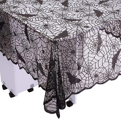 Miniatura 3 de mookaitedeocr - Mantel redondo de encaje de poliéster de 69 pulgadas para decoración de mesa de fiestas de Halloween