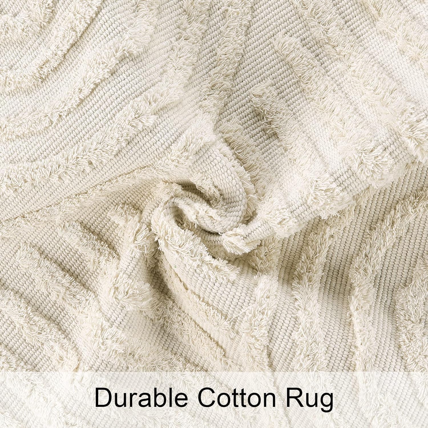 INKAROBOX Cotton Rug with Tassels, Hand Woven, Chic, Boho, Bath Mat, Kitchen Runner, Farmhouse Cotton - Image 4