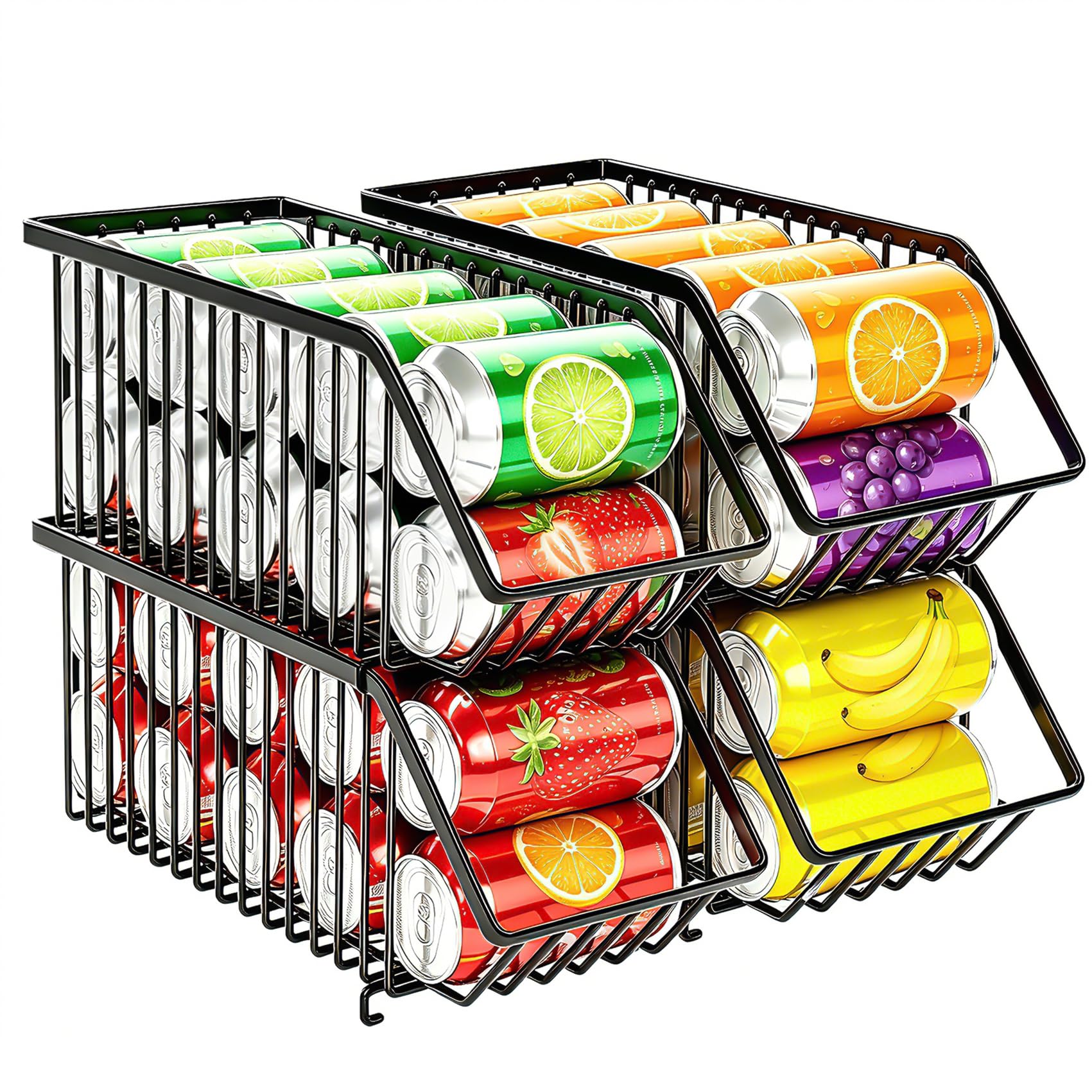 Soda Can Organizer of 4 Pack，Stackable Can Organizer For Pantry, Soda Storage, Soup Soda Can Dispenser, Can Storage Rack for Pet Food Cans