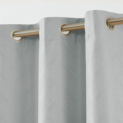 Miniatura 8 de Cortinas opacas con diseño de cheurón para dormitorio, 63 pulgadas, tejido jacquard gris, juego de tratamiento de ventana para hombres, habitación