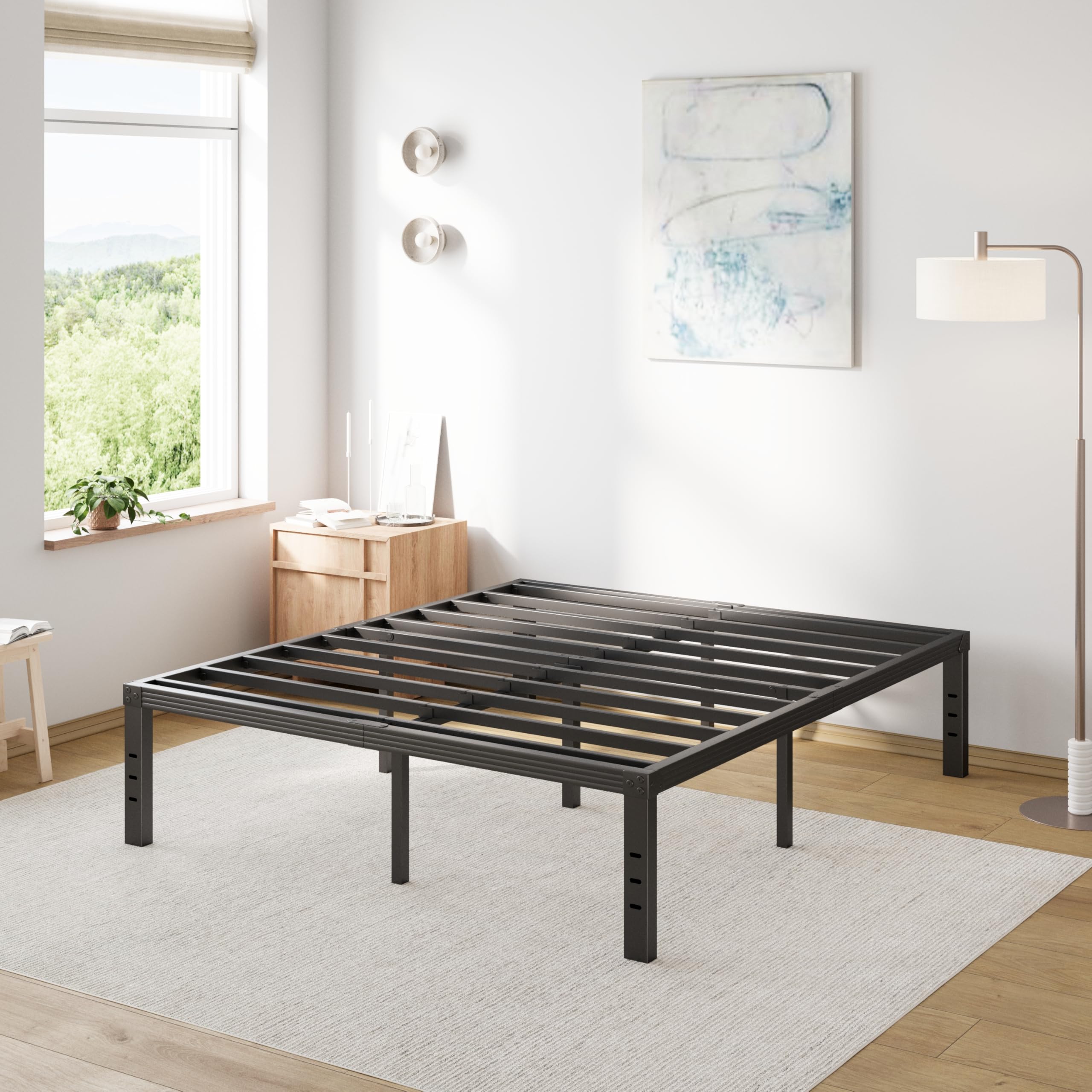 COMASACH Queen Size Bed Frame 16 Inches High, Heavy Duty Steel Slats with Heavy Duty Support for Mattress,No Box Spring Needed, Noise-Free,Easy