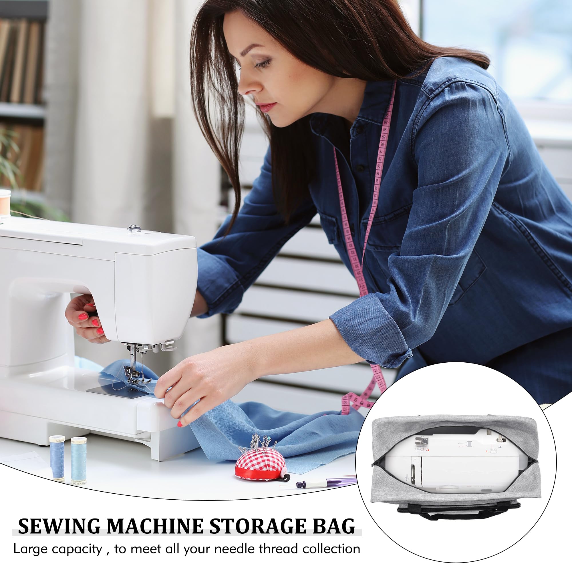 WENLISELL Sewing Machine Bag, 18 inch Sewing Machine Tote Bag with Pockets and Handles, Universal Sewing Machine Carrying Case - Image 4
